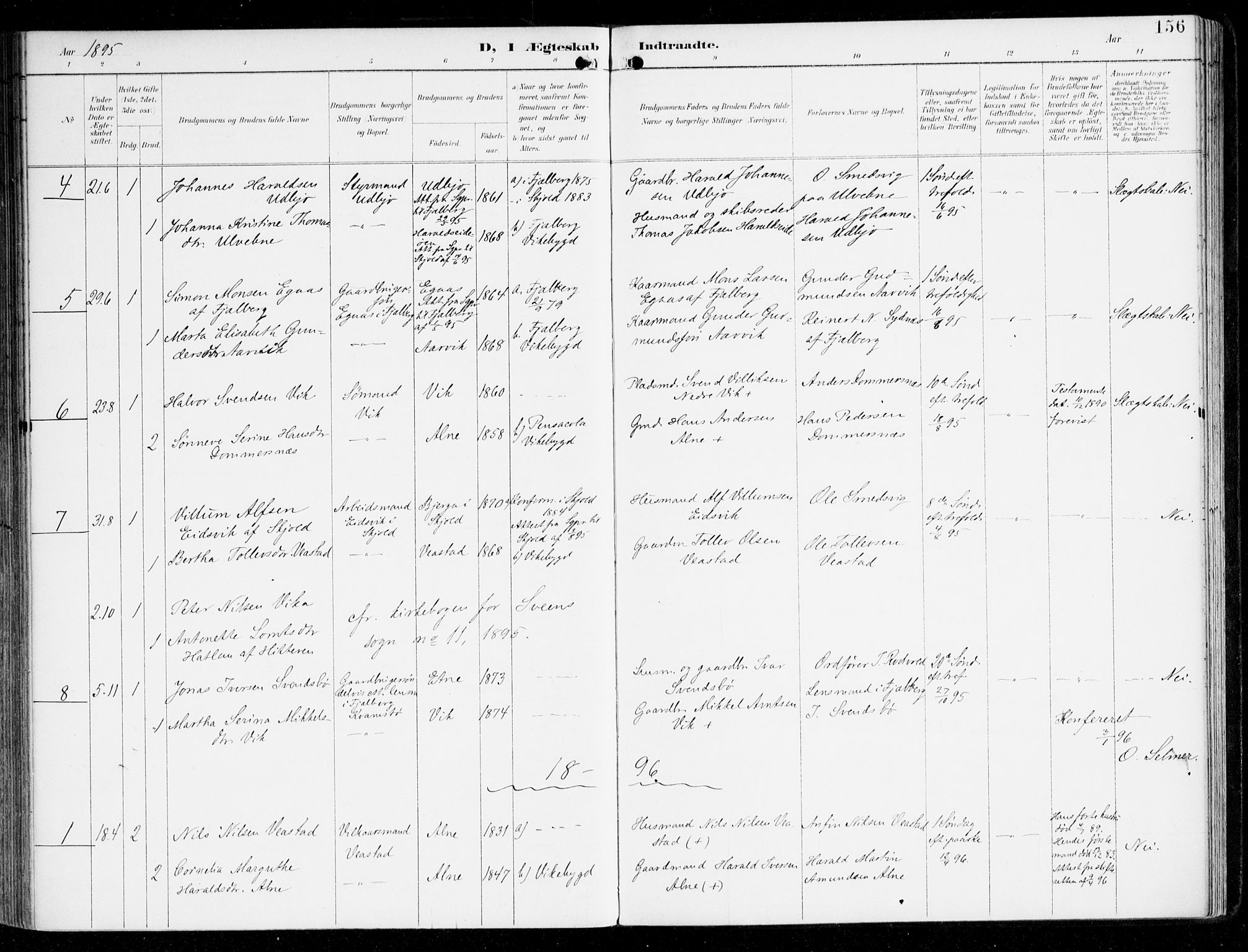 Sveio Sokneprestembete, SAB/A-78501/H/Haa: Parish register (official) no. D 2, 1894-1916, p. 156