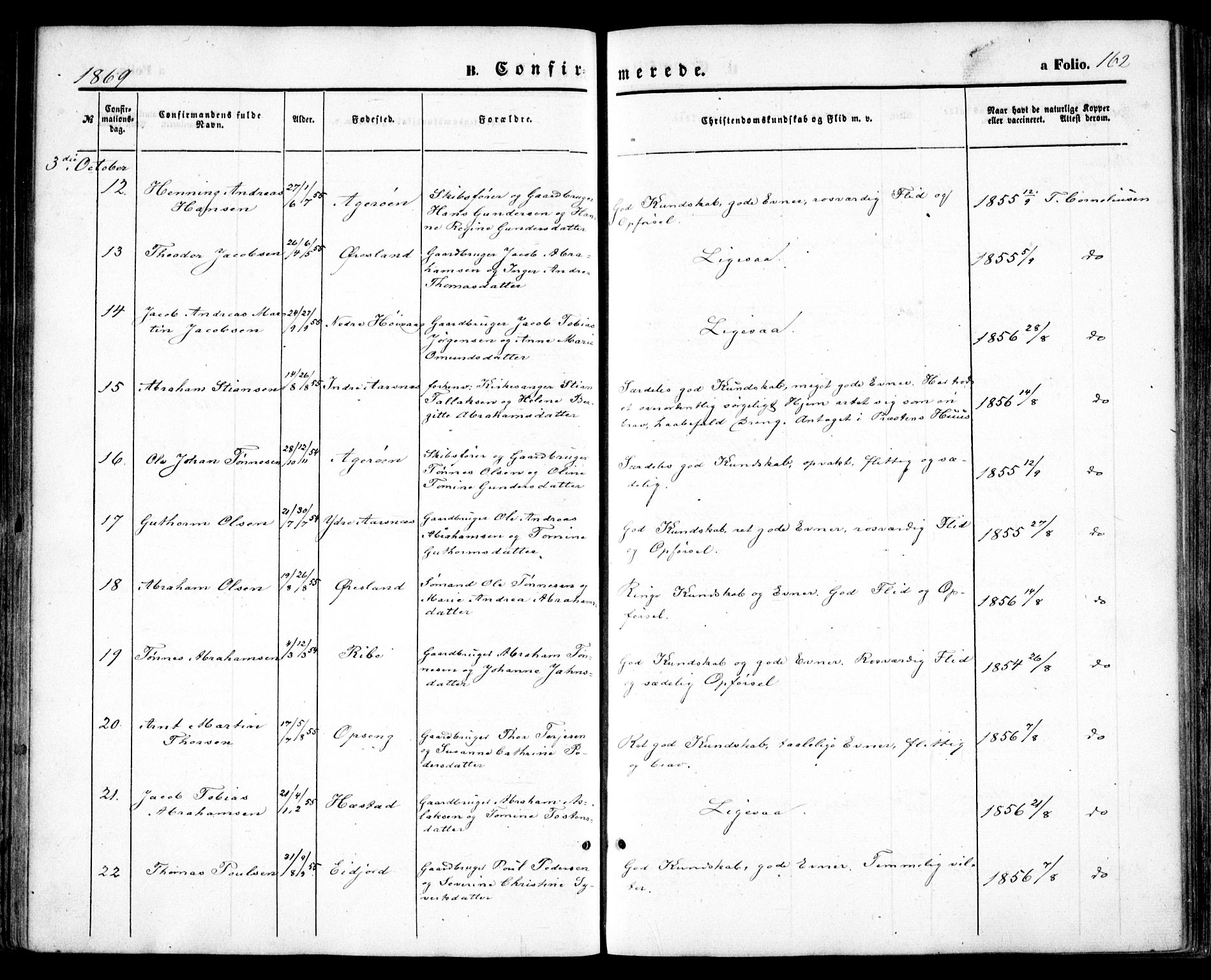 Høvåg sokneprestkontor, SAK/1111-0025/F/Fa/L0004: Parish register (official) no. A 4, 1859-1877, p. 162