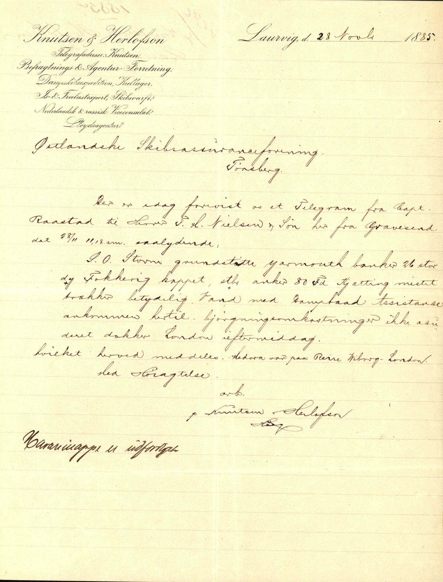 Pa 63 - Østlandske skibsassuranceforening, VEMU/A-1079/G/Ga/L0018/0008: Havaridokumenter / Minerva, Medora, Memoria, Medbør, Lucie, 1885, p. 5