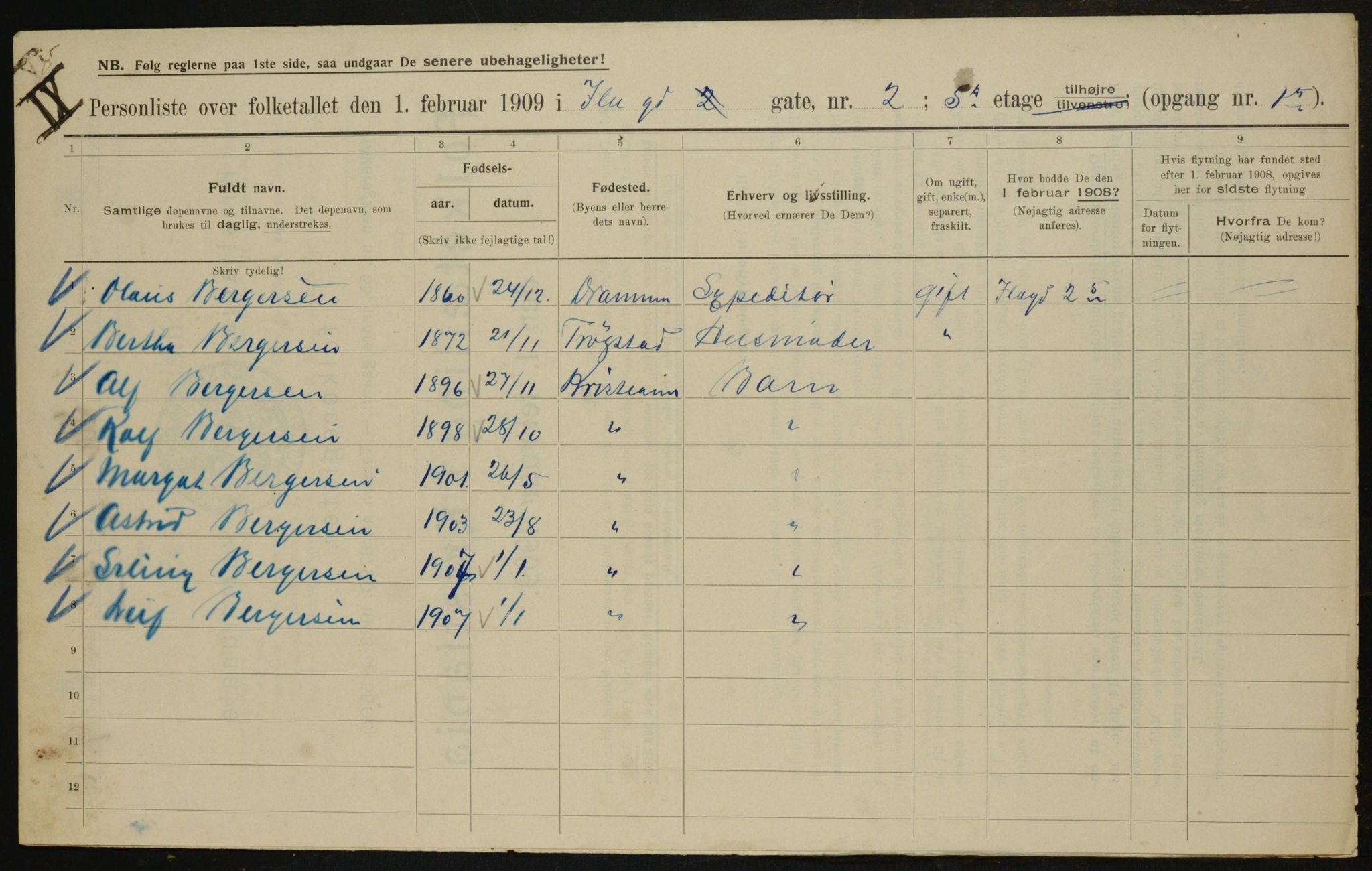 OBA, Municipal Census 1909 for Kristiania, 1909, p. 39452