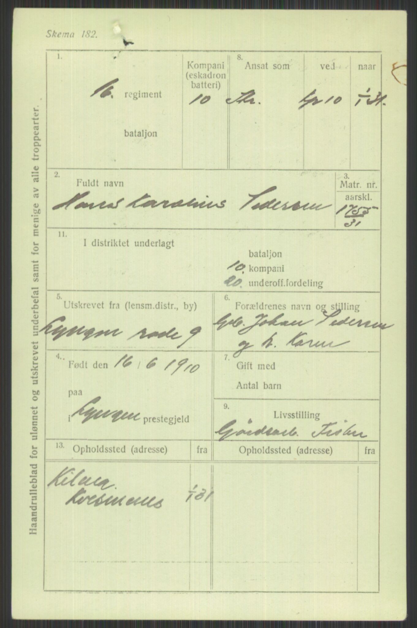 Forsvaret, Troms infanteriregiment nr. 16, AV/RA-RAFA-3146/P/Pa/L0015: Rulleblad for regimentets menige mannskaper, årsklasse 1931, 1931, p. 957