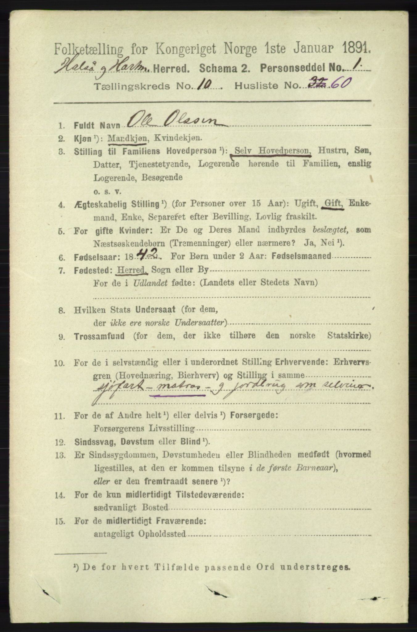 RA, 1891 census for 1019 Halse og Harkmark, 1891, p. 4133