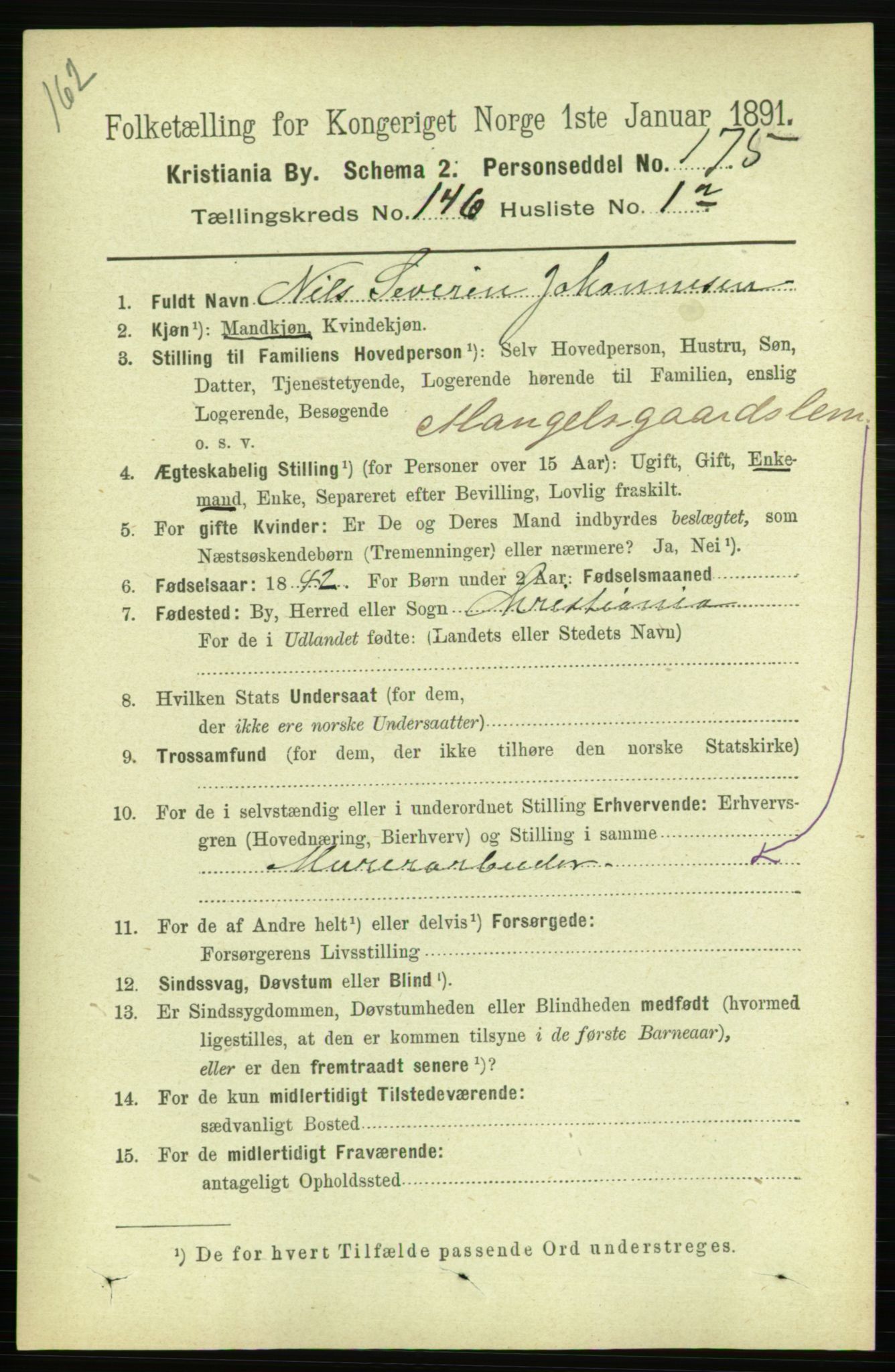 RA, 1891 census for 0301 Kristiania, 1891, p. 80325