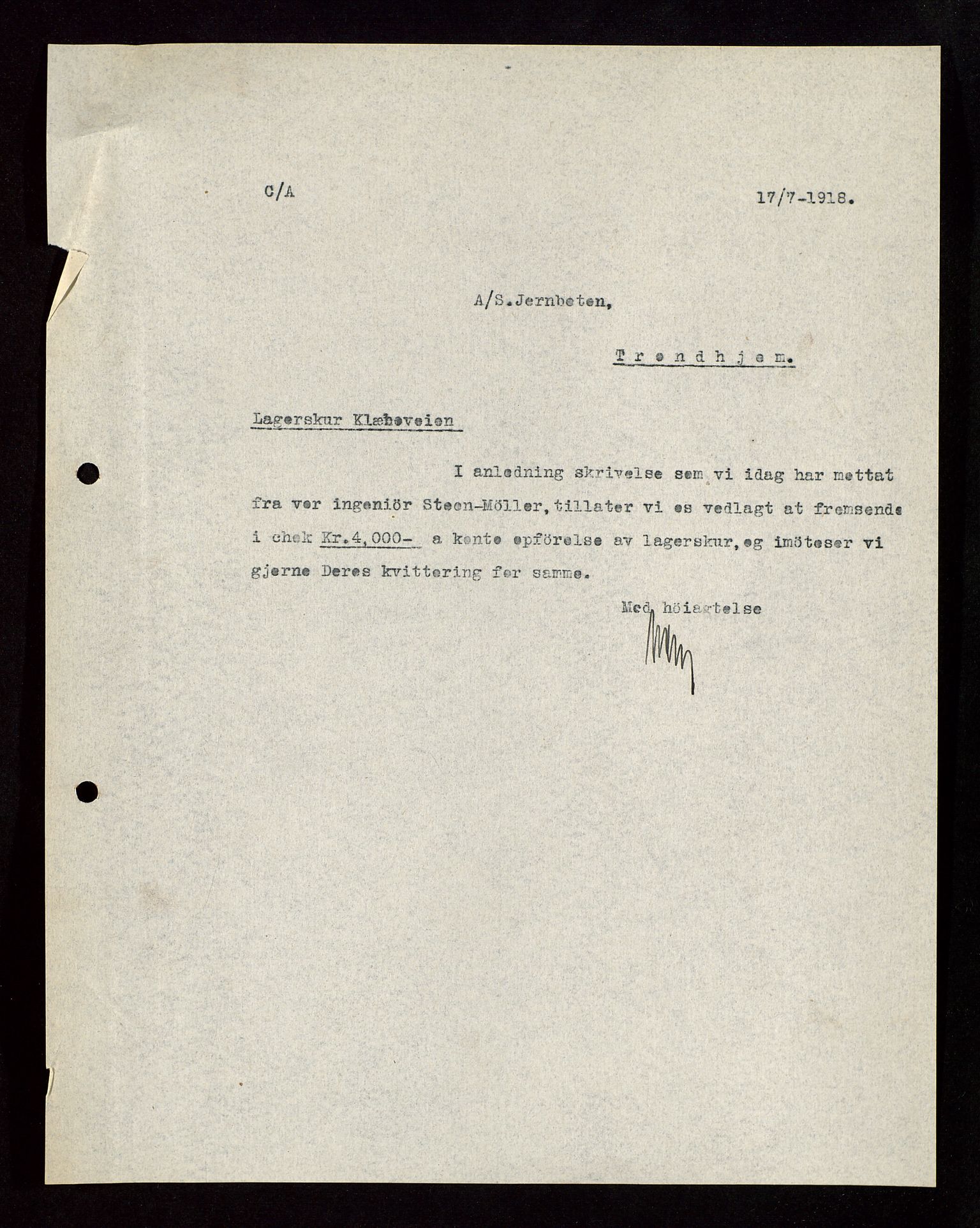 Pa 1521 - A/S Norske Shell, AV/SAST-A-101915/E/Ea/Eaa/L0003: Sjefskorrespondanse, 1918, p. 88