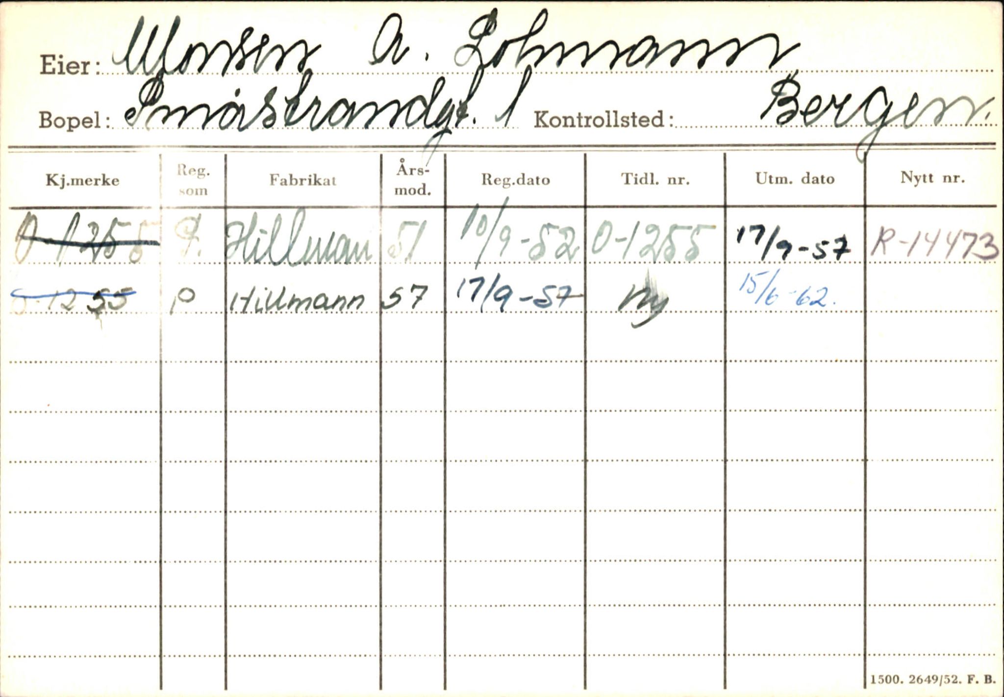 Statens vegvesen, Hordaland vegkontor, AV/SAB-A-5201/2/Hb/L0024: O-eierkort M-N, 1920-1971, p. 2