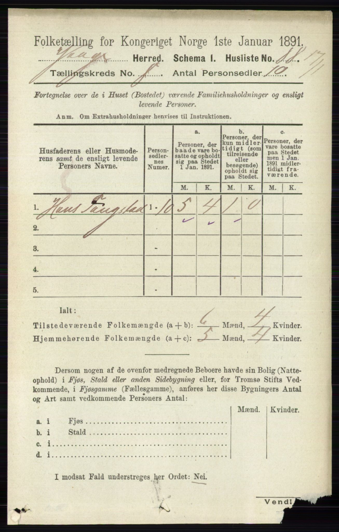 RA, 1891 census for 0515 Vågå, 1891, p. 4879