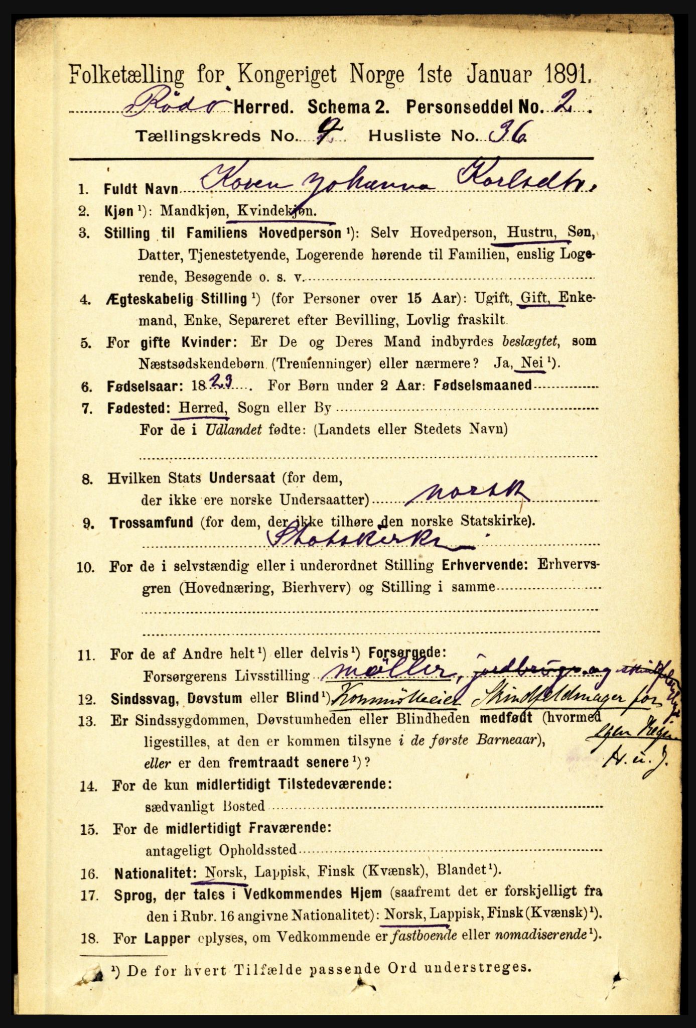 RA, 1891 census for 1836 Rødøy, 1891, p. 1865