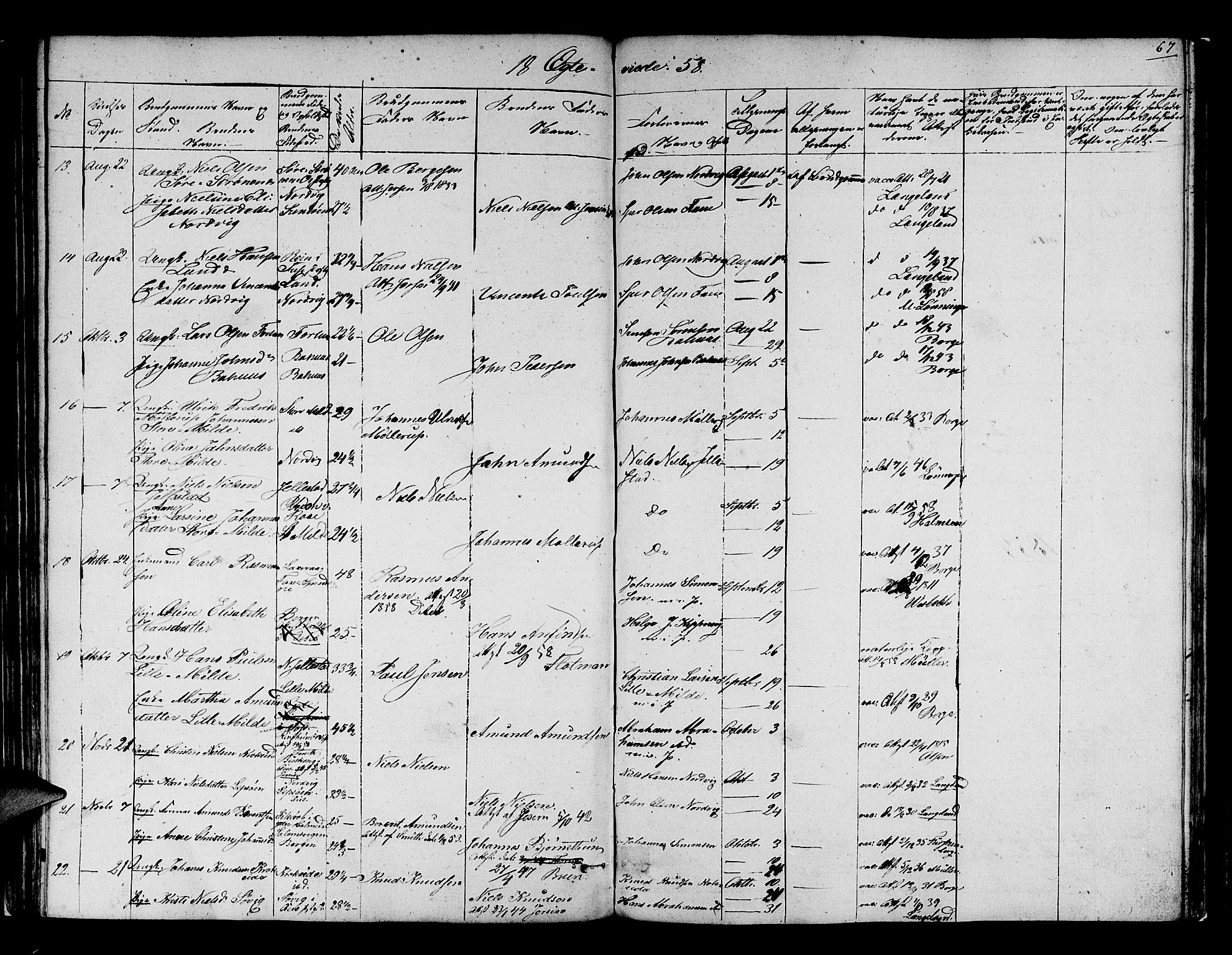 Fana Sokneprestembete, SAB/A-75101/H/Hab/Habb/L0002: Parish register (copy) no. B 2, 1851-1860, p. 67