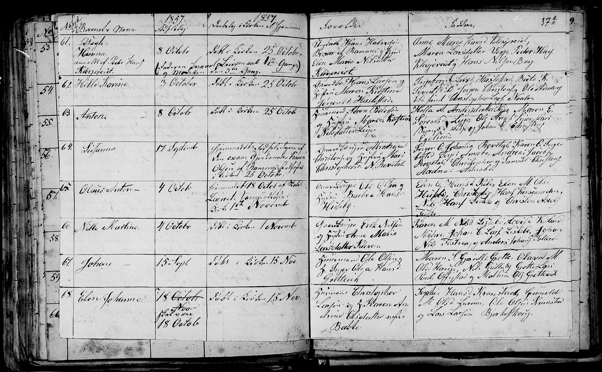 Våle kirkebøker, AV/SAKO-A-334/G/Ga/L0002: Parish register (copy) no. I 2, 1851-1863, p. 37