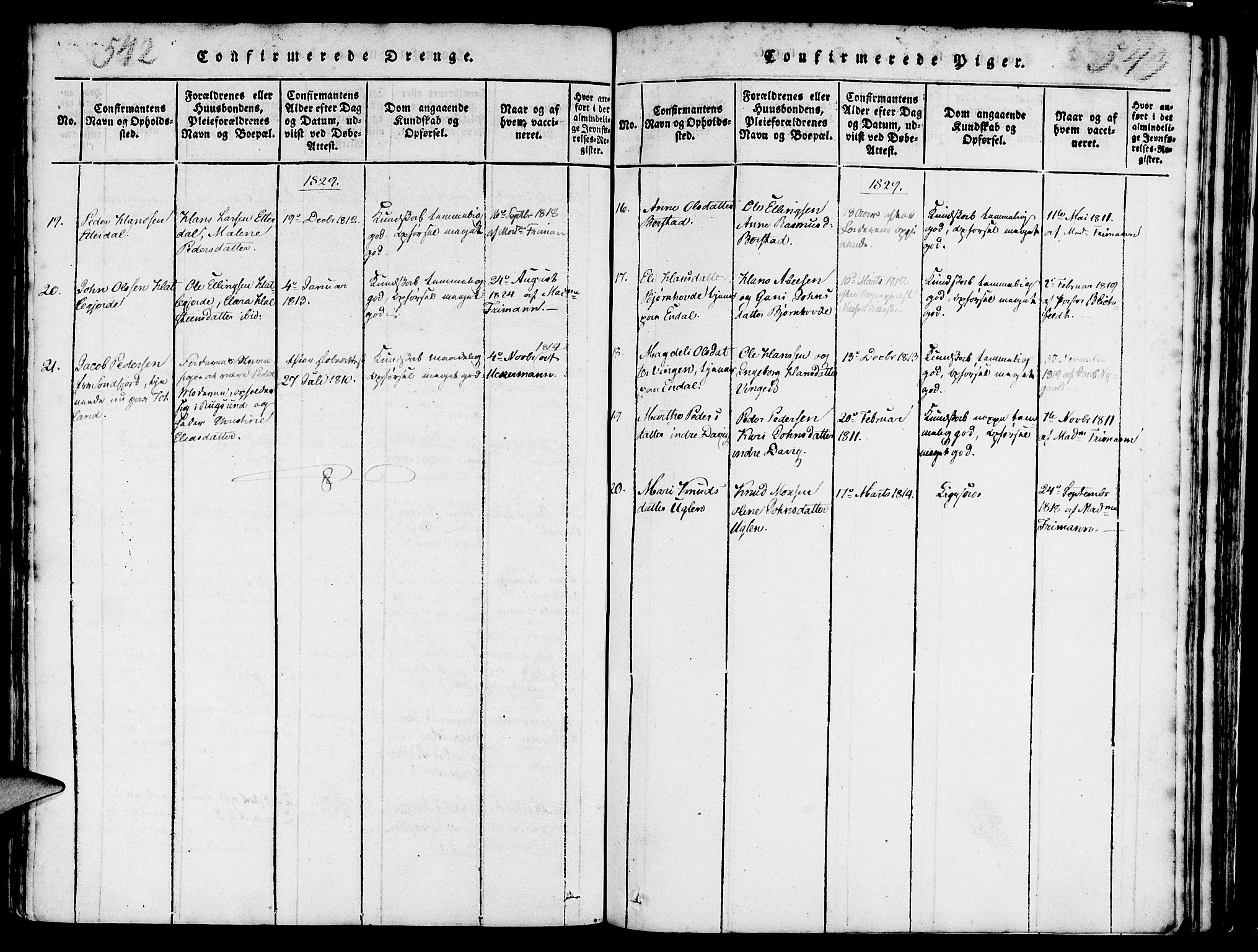 Davik sokneprestembete, SAB/A-79701/H/Haa/Haaa/L0003: Parish register (official) no. A 3, 1816-1830, p. 542-543