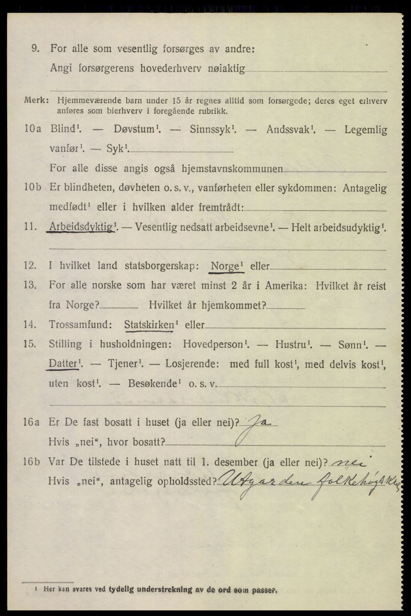 SAK, 1920 census for Oddernes, 1920, p. 5456