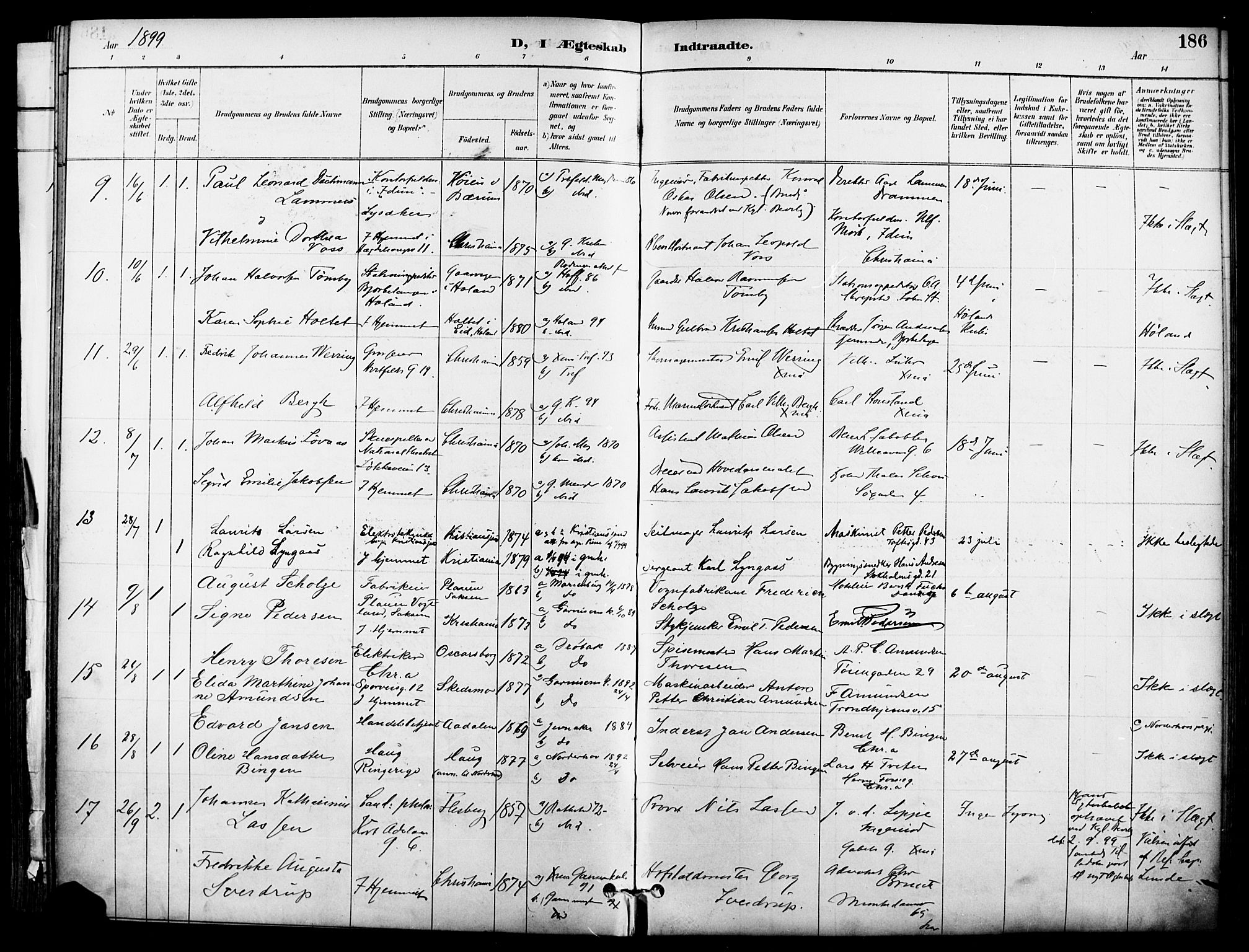Garnisonsmenigheten Kirkebøker, SAO/A-10846/F/Fa/L0013: Parish register (official) no. 13, 1894-1904, p. 186