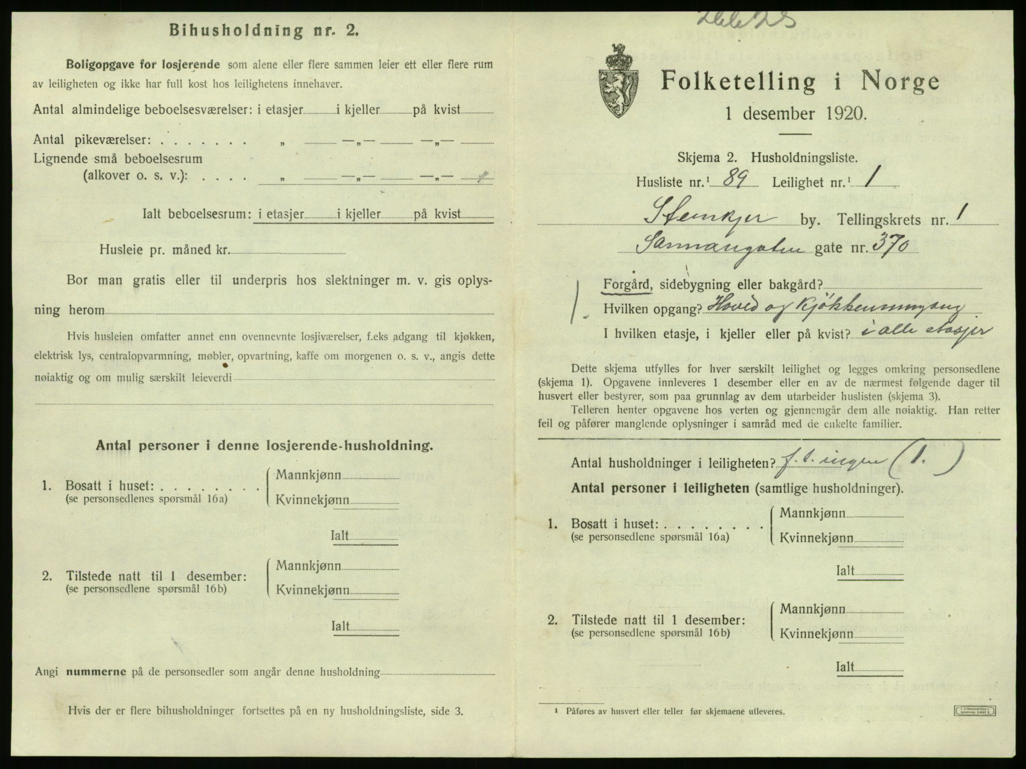 SAT, 1920 census for Steinkjer, 1920, p. 1430