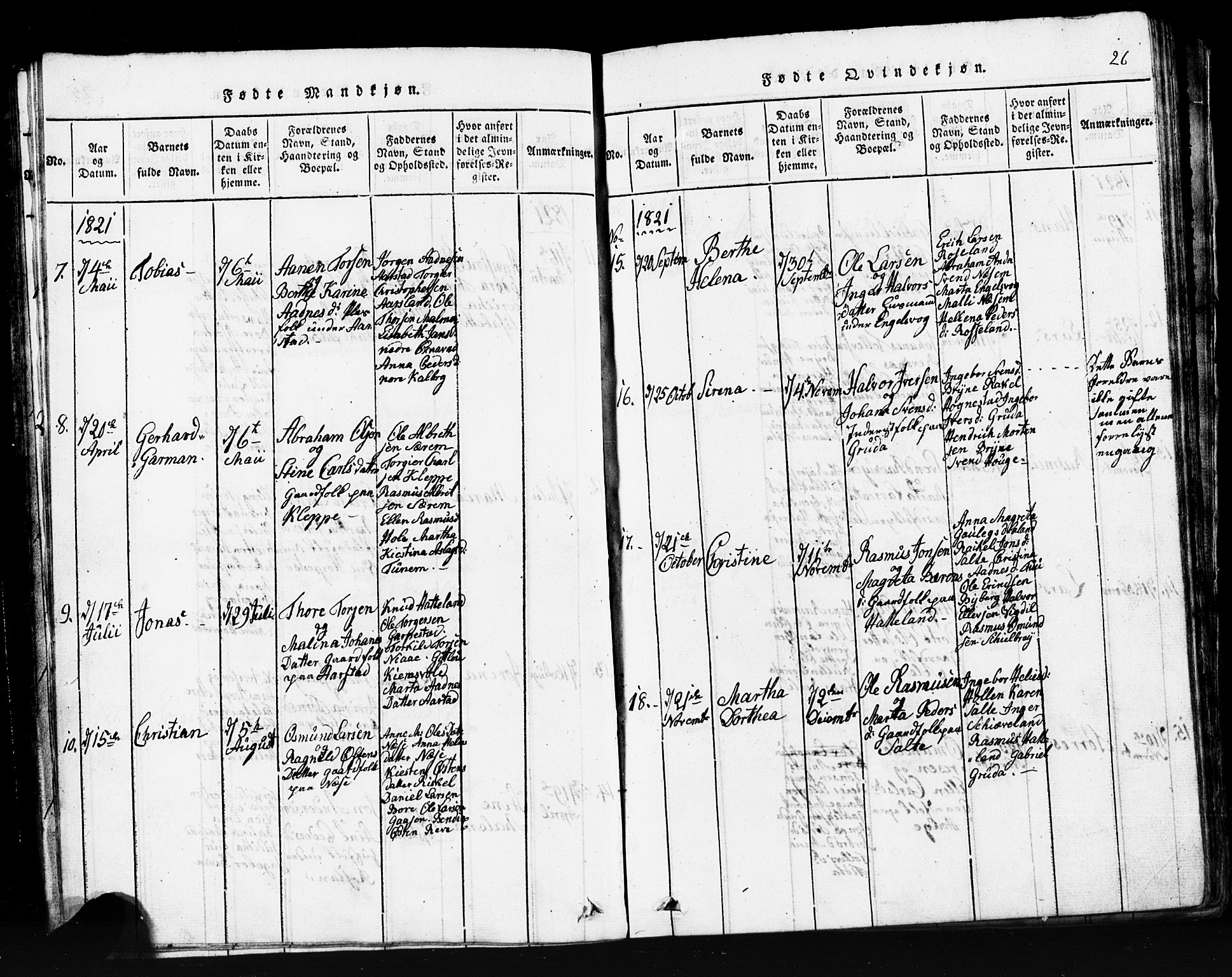 Klepp sokneprestkontor, SAST/A-101803/001/3/30BB/L0001: Parish register (copy) no.  B 1, 1816-1859, p. 26