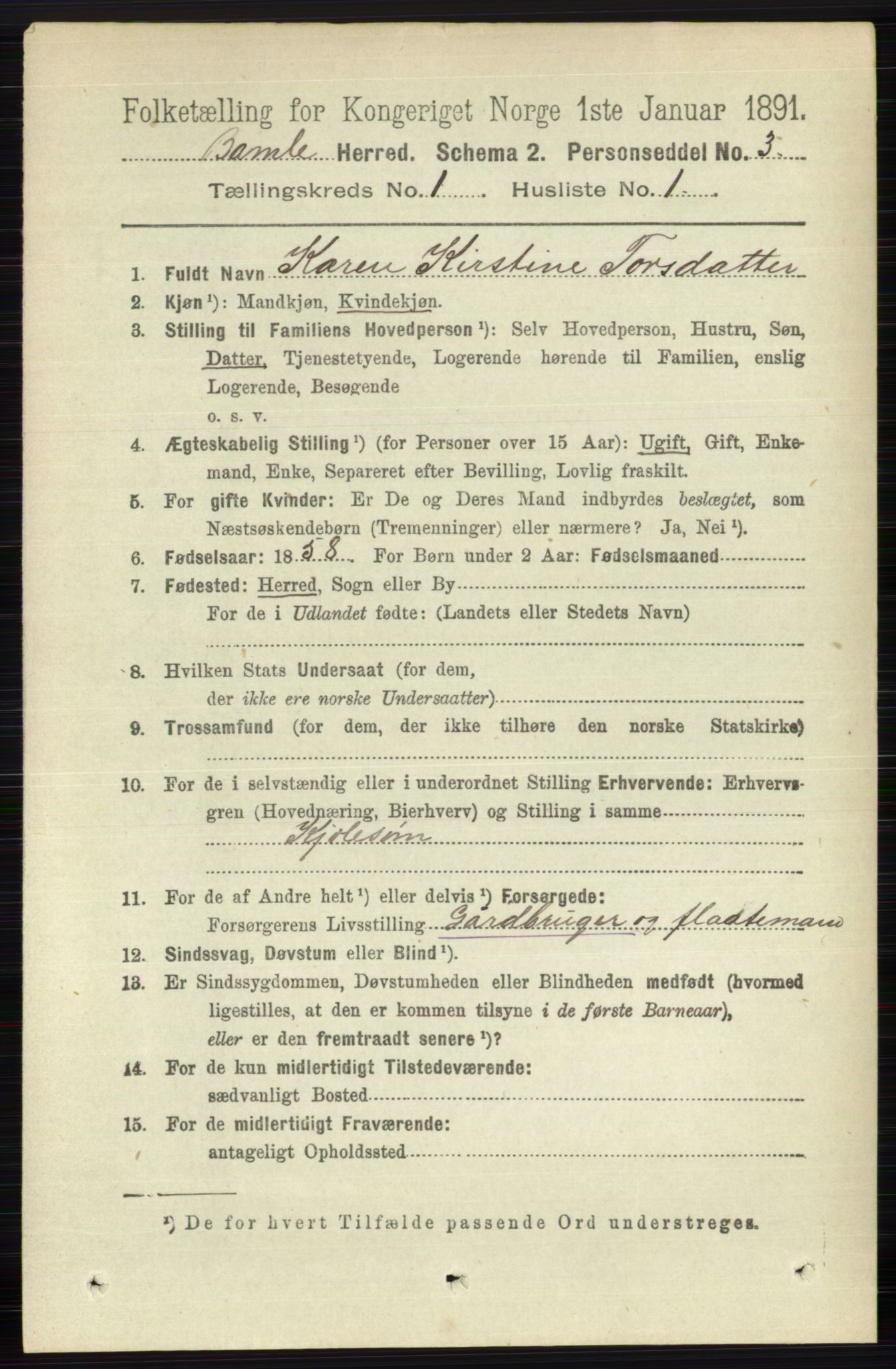 RA, 1891 census for 0814 Bamble, 1891, p. 143