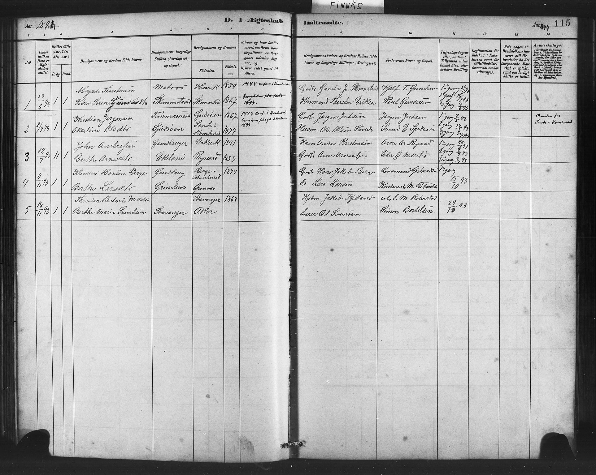 Finnås sokneprestembete, AV/SAB-A-99925/H/Ha/Haa/Haab/L0001: Parish register (official) no. B 1, 1881-1894, p. 115