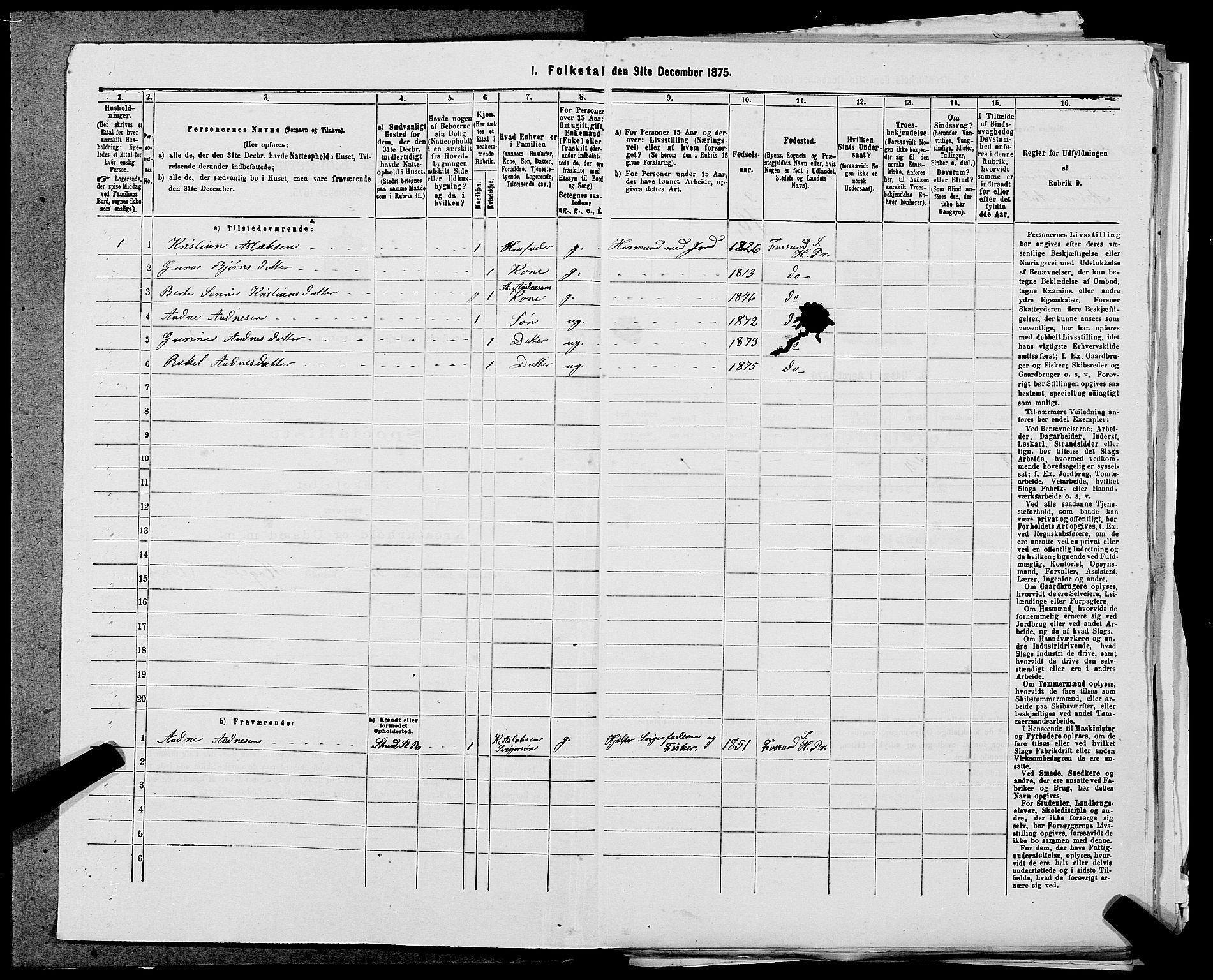 SAST, 1875 census for 1128P Høgsfjord, 1875, p. 316