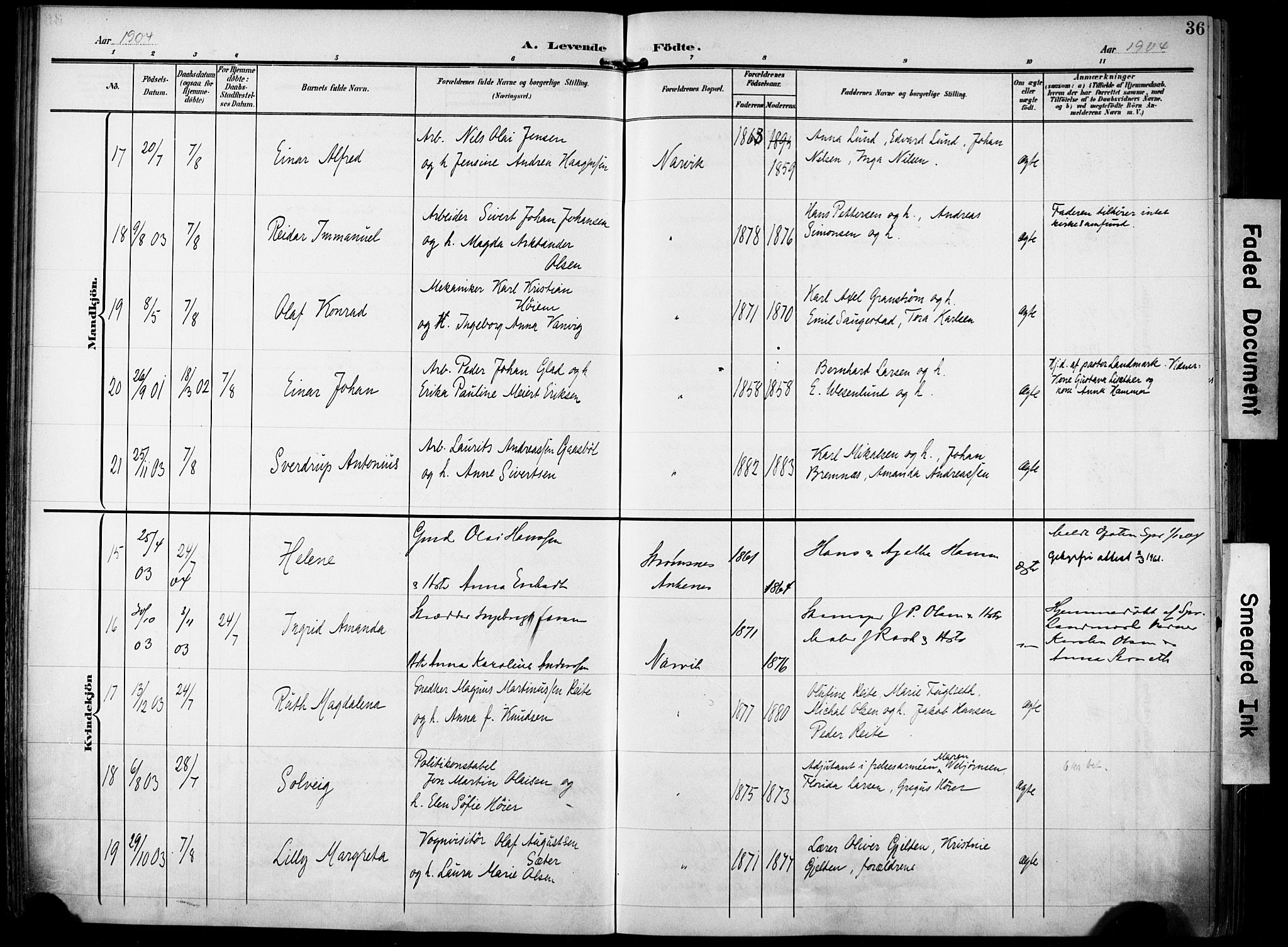 Ministerialprotokoller, klokkerbøker og fødselsregistre - Nordland, AV/SAT-A-1459/871/L0994: Parish register (official) no. 871A10, 1902-1910, p. 36