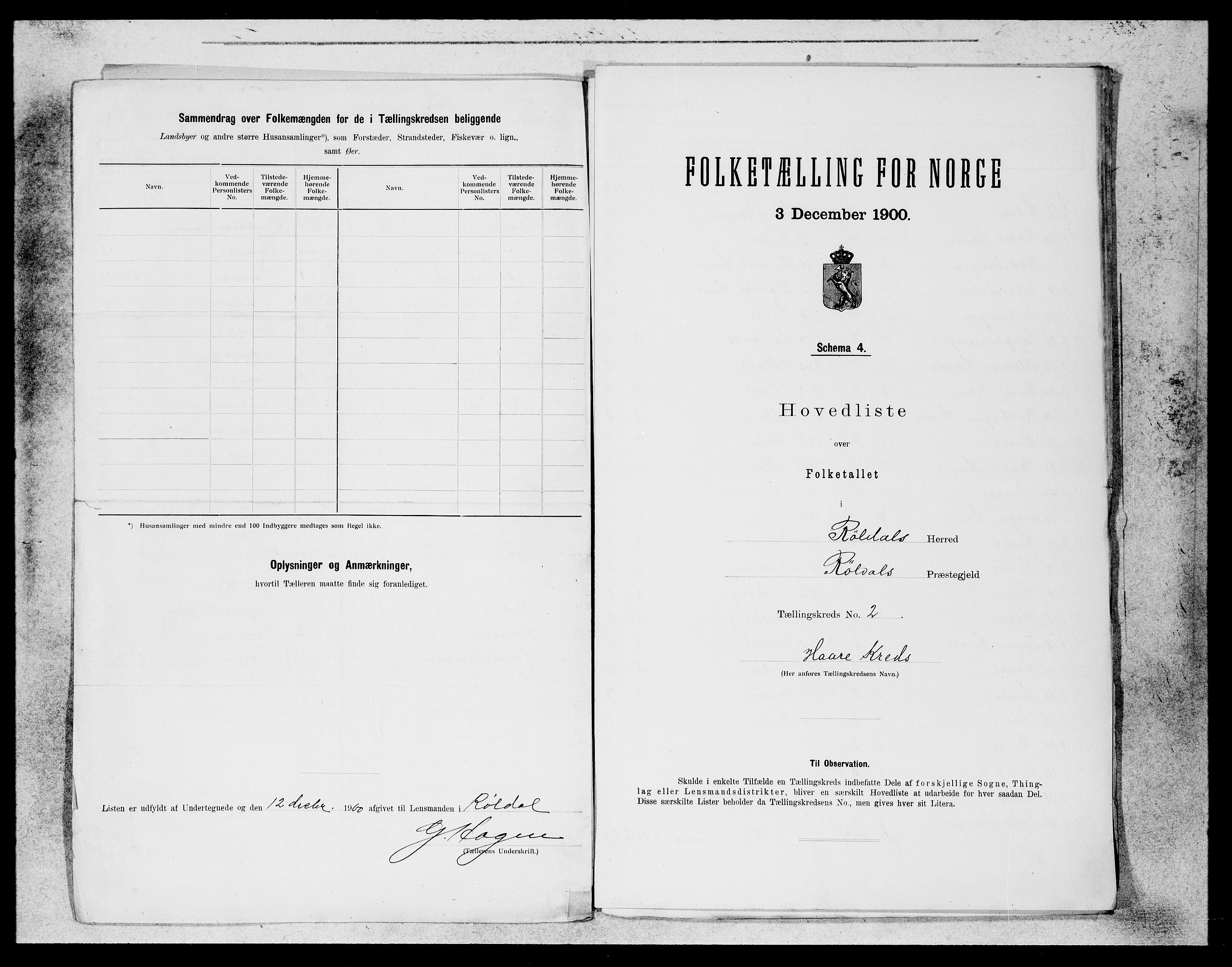 SAB, 1900 census for Røldal, 1900, p. 3