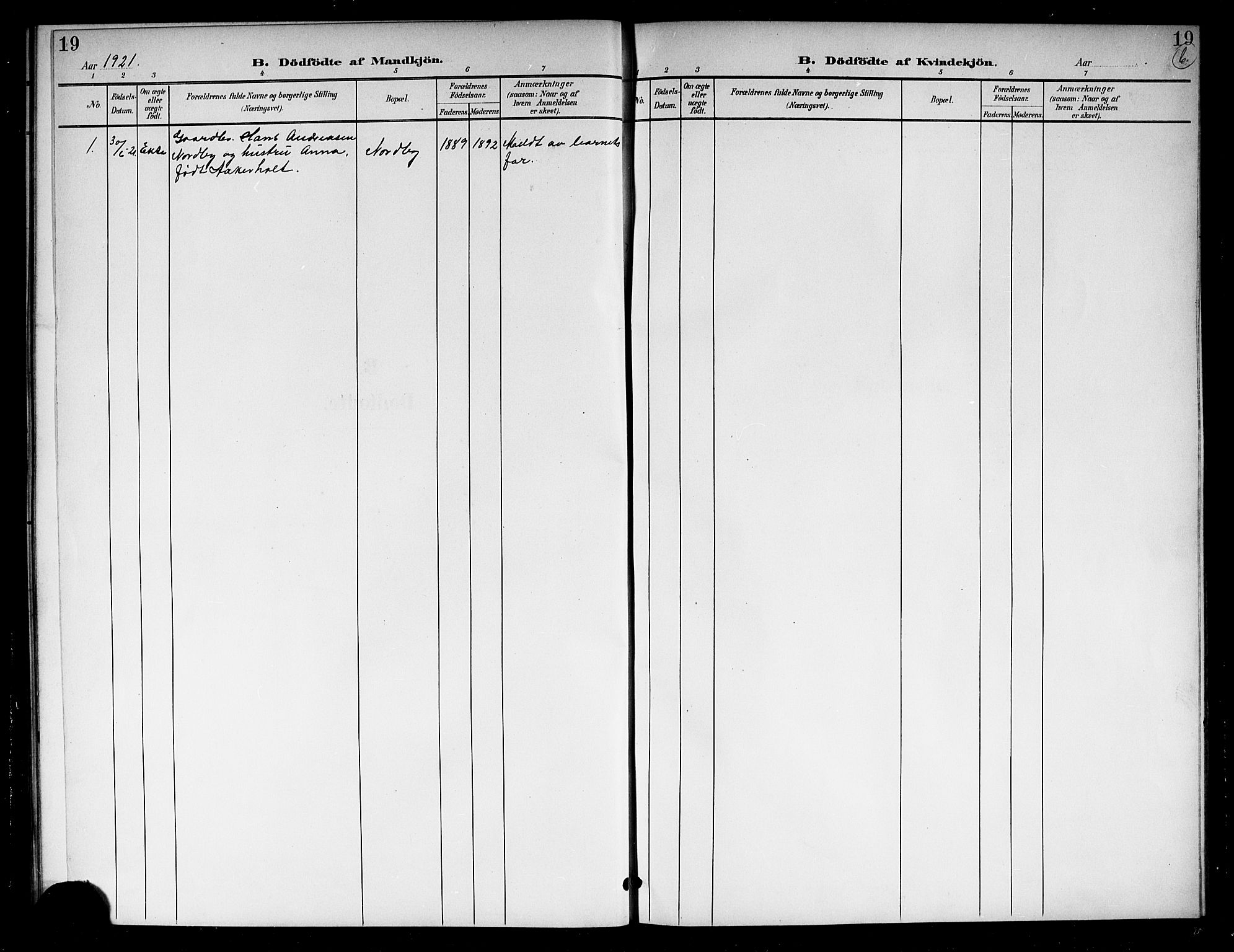 Lardal kirkebøker, SAKO/A-350/G/Gb/L0002: Parish register (copy) no. II 2, 1900-1922, p. 19