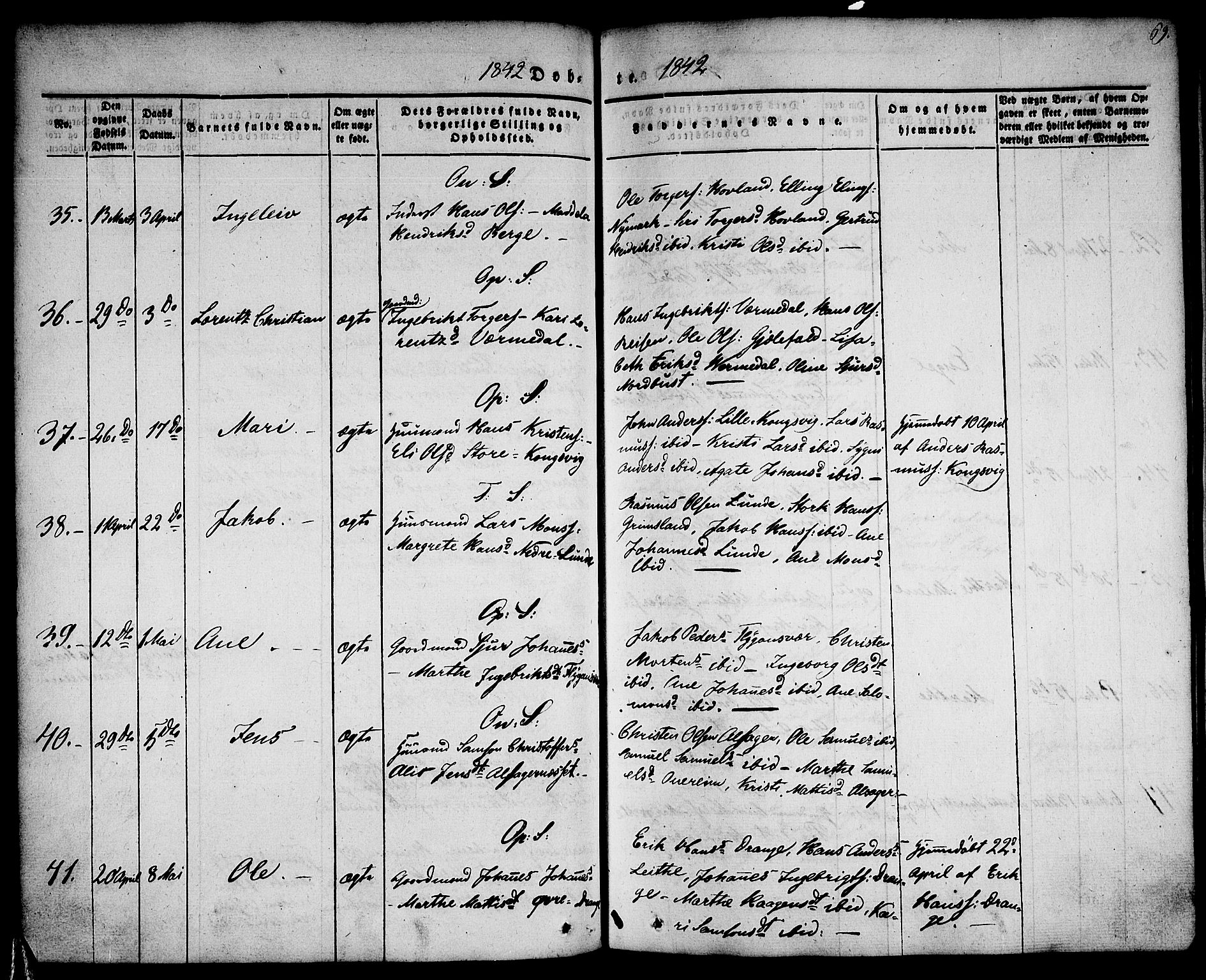 Tysnes sokneprestembete, AV/SAB-A-78601/H/Haa: Parish register (official) no. A 9, 1837-1848, p. 69