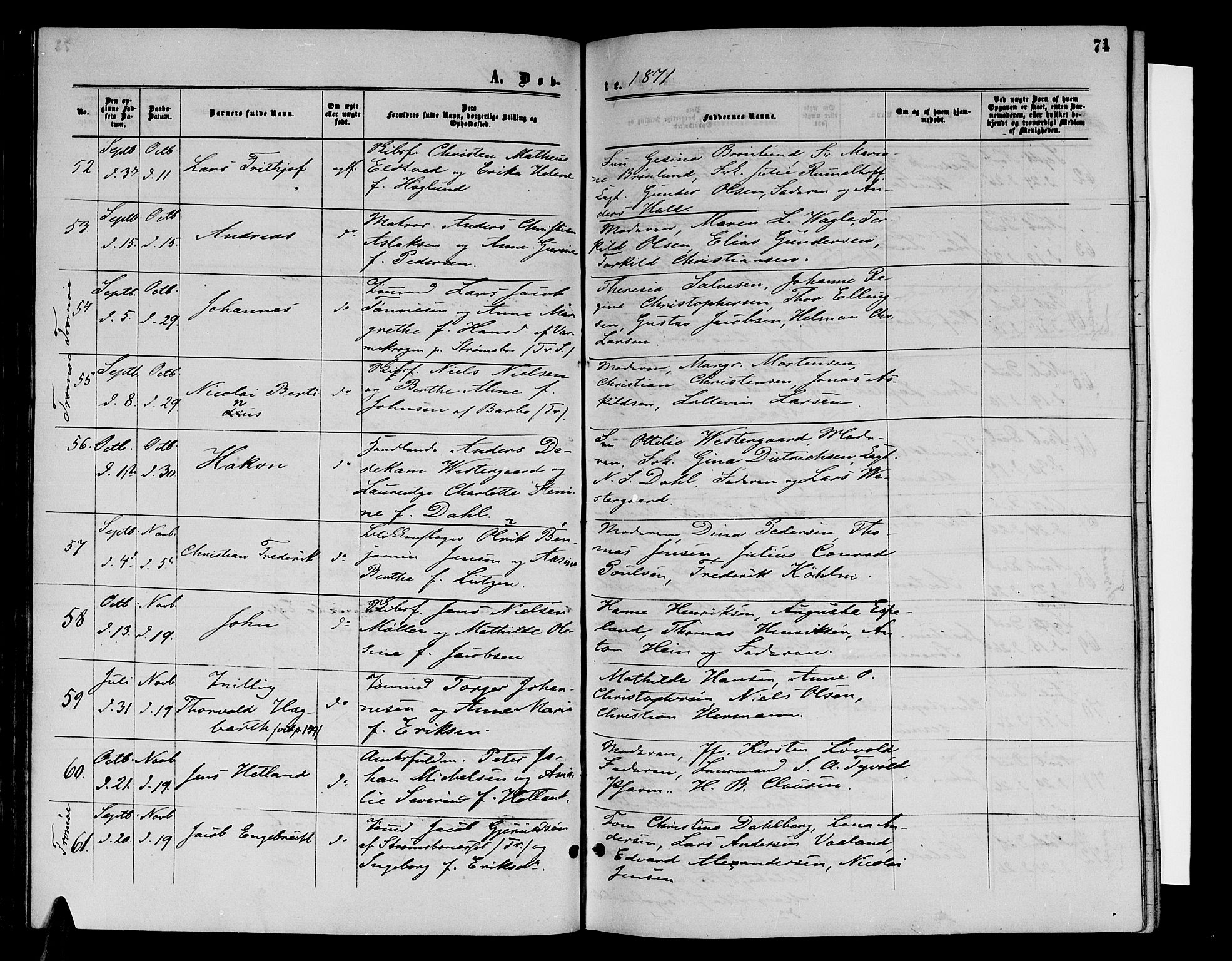 Arendal sokneprestkontor, Trefoldighet, SAK/1111-0040/F/Fb/L0004: Parish register (copy) no. B 4, 1861-1873, p. 74