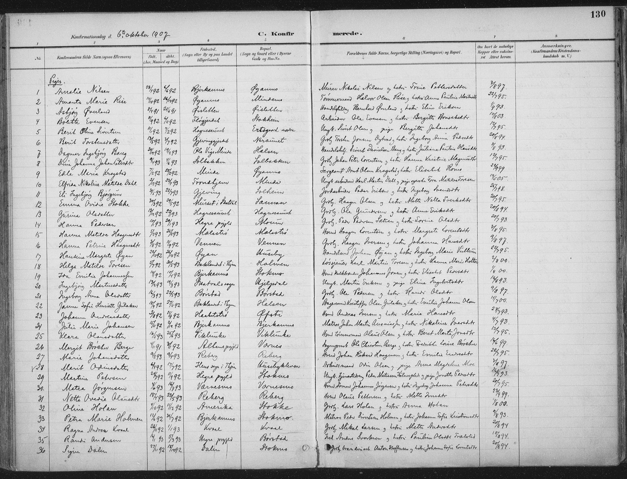 Ministerialprotokoller, klokkerbøker og fødselsregistre - Nord-Trøndelag, SAT/A-1458/709/L0082: Parish register (official) no. 709A22, 1896-1916, p. 130