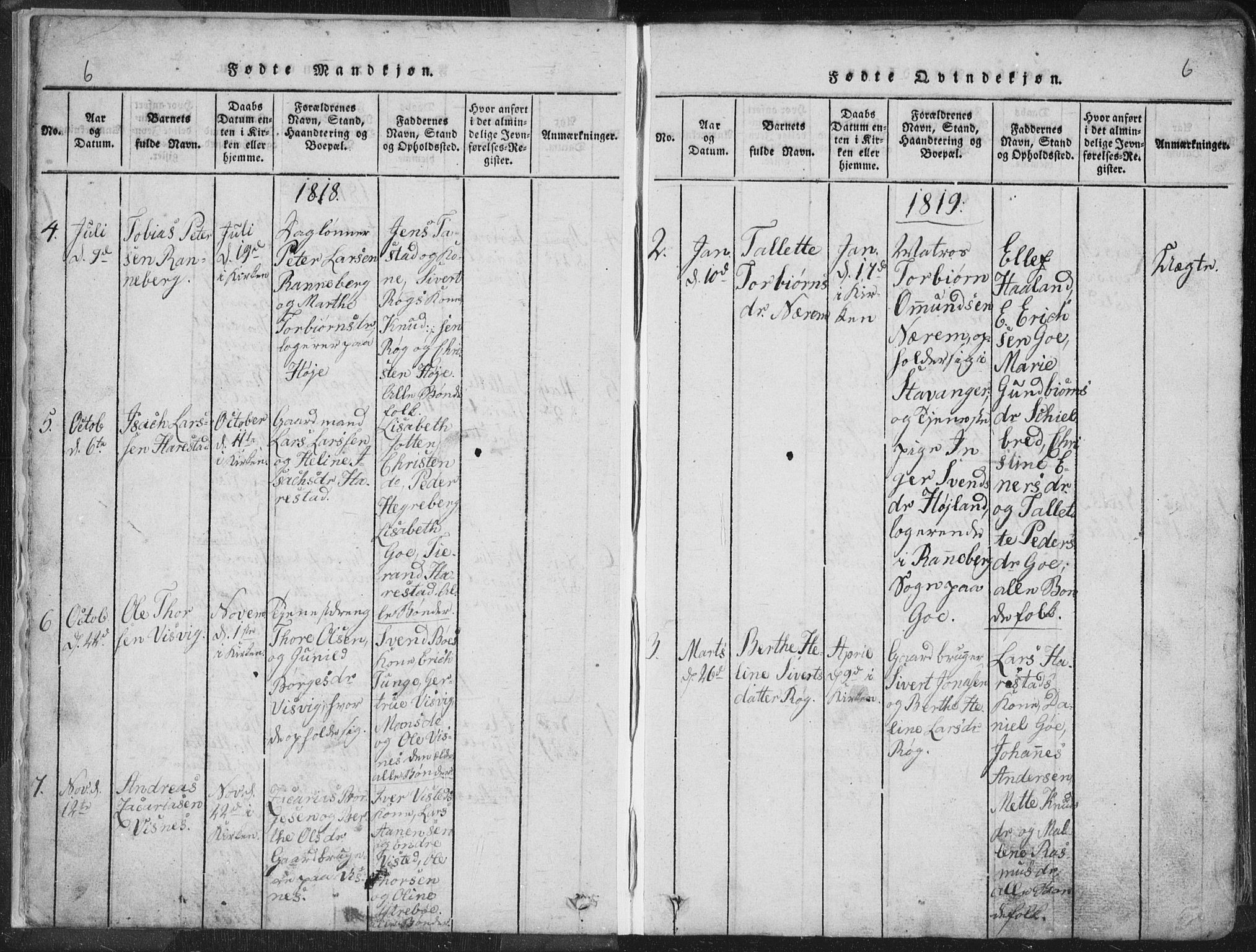 Hetland sokneprestkontor, SAST/A-101826/30/30BA/L0001: Parish register (official) no. A 1, 1816-1856, p. 6