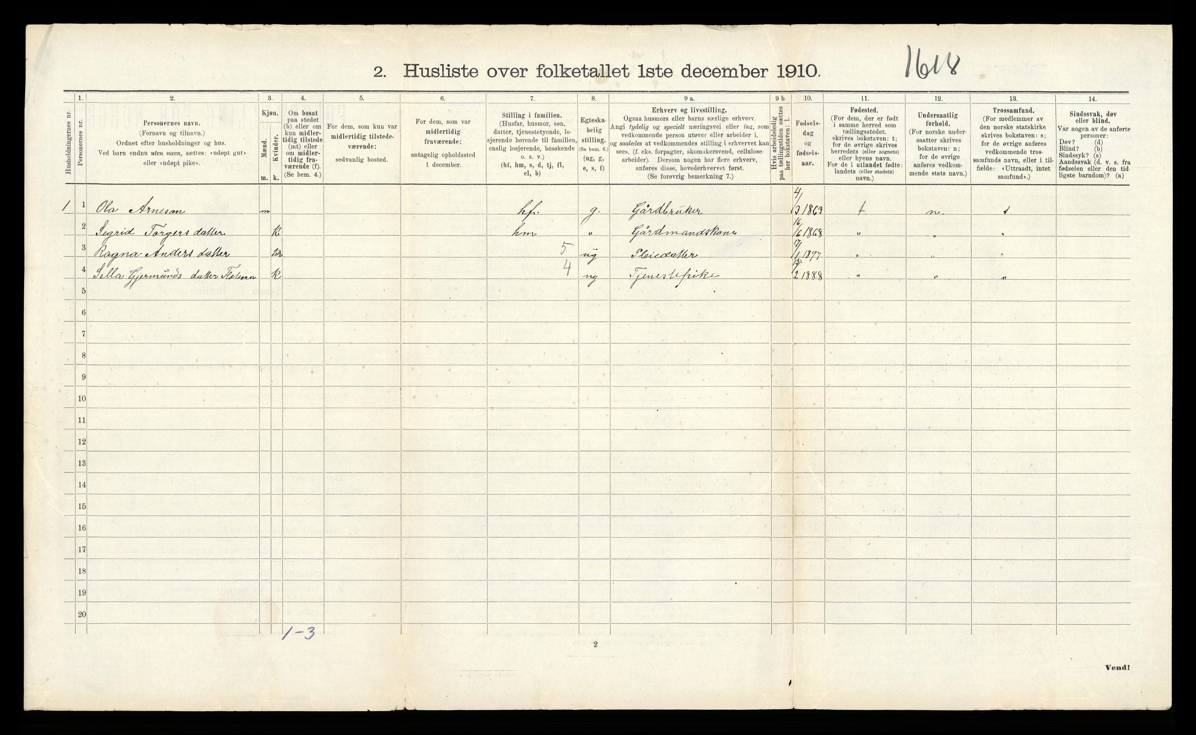 RA, 1910 census for Kvam, 1910, p. 630