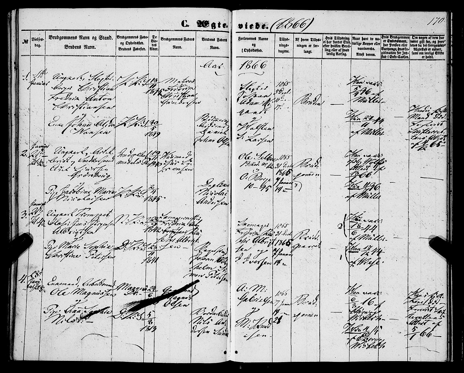 Korskirken sokneprestembete, AV/SAB-A-76101/H/Haa/L0035: Parish register (official) no. D 2, 1852-1867, p. 170