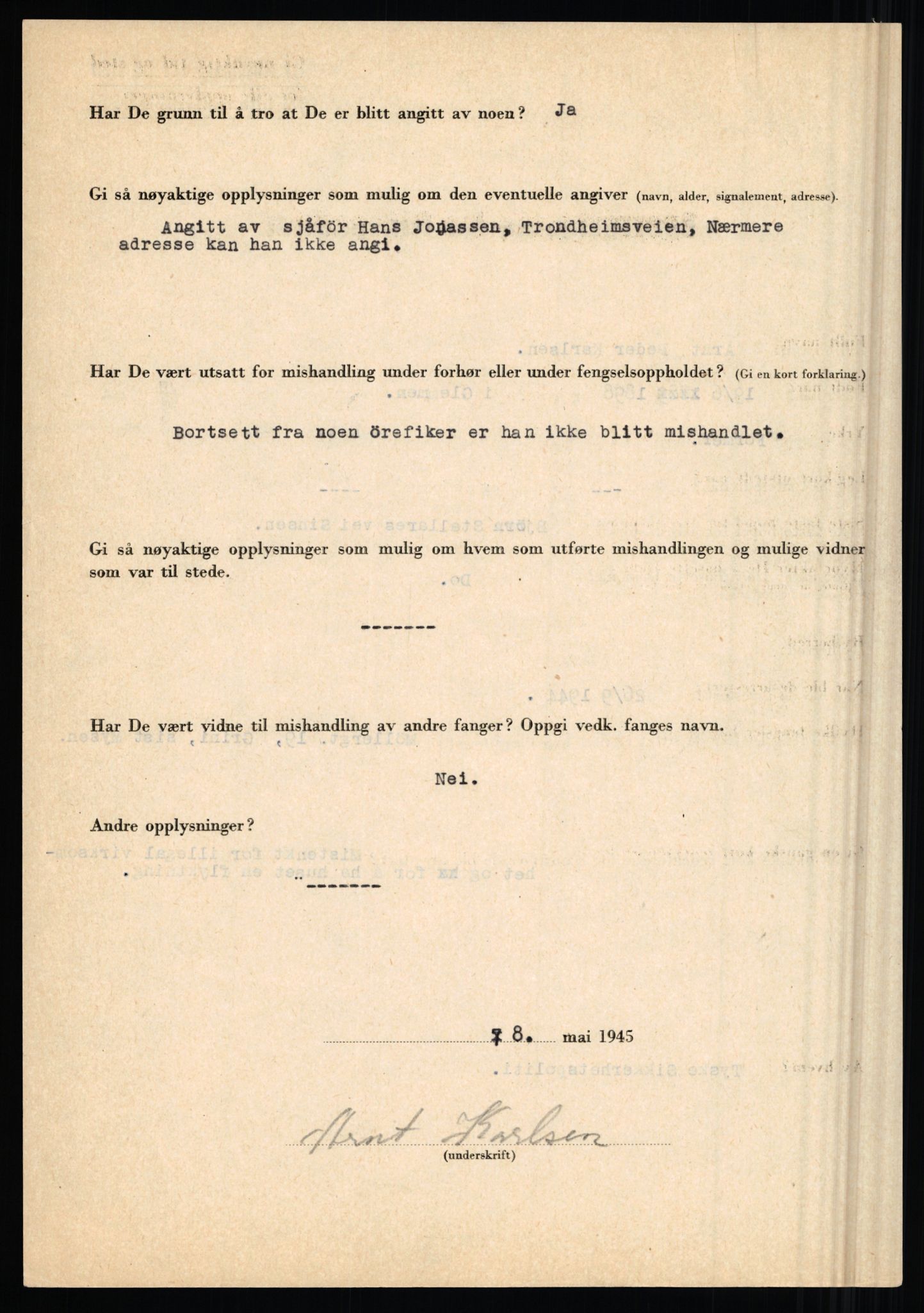 Rikspolitisjefen, AV/RA-S-1560/L/L0009: Karlsen, Aksel Emanuel - Kristiansen, Øivind Vetre, 1940-1945, p. 16