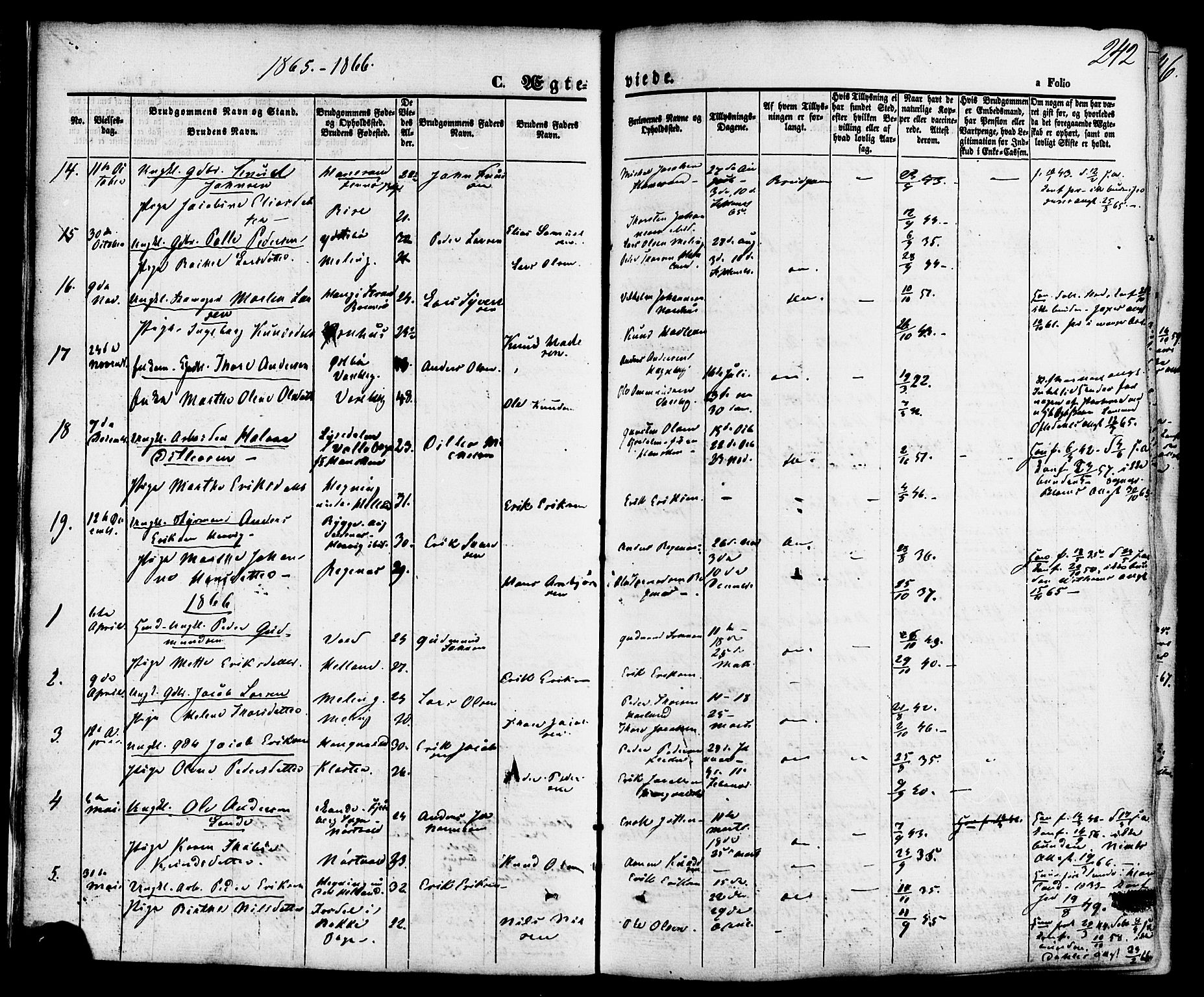 Rennesøy sokneprestkontor, SAST/A -101827/H/Ha/Haa/L0006: Parish register (official) no. A 6, 1860-1878, p. 242