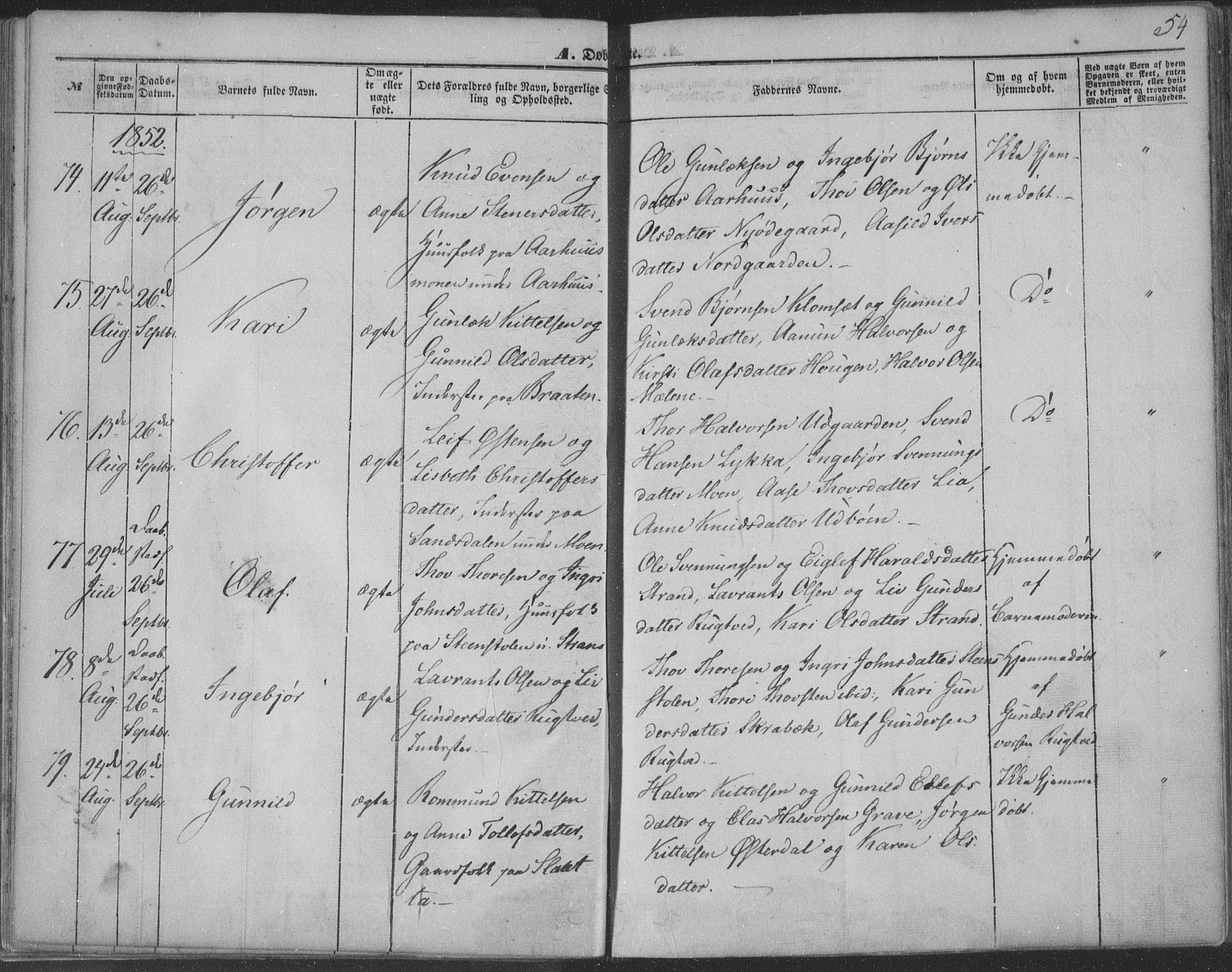 Seljord kirkebøker, SAKO/A-20/F/Fa/L012a: Parish register (official) no. I 12A, 1850-1865, p. 54
