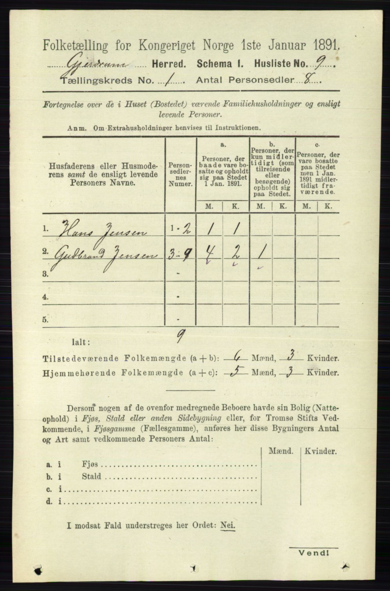 RA, 1891 census for 0234 Gjerdrum, 1891, p. 26