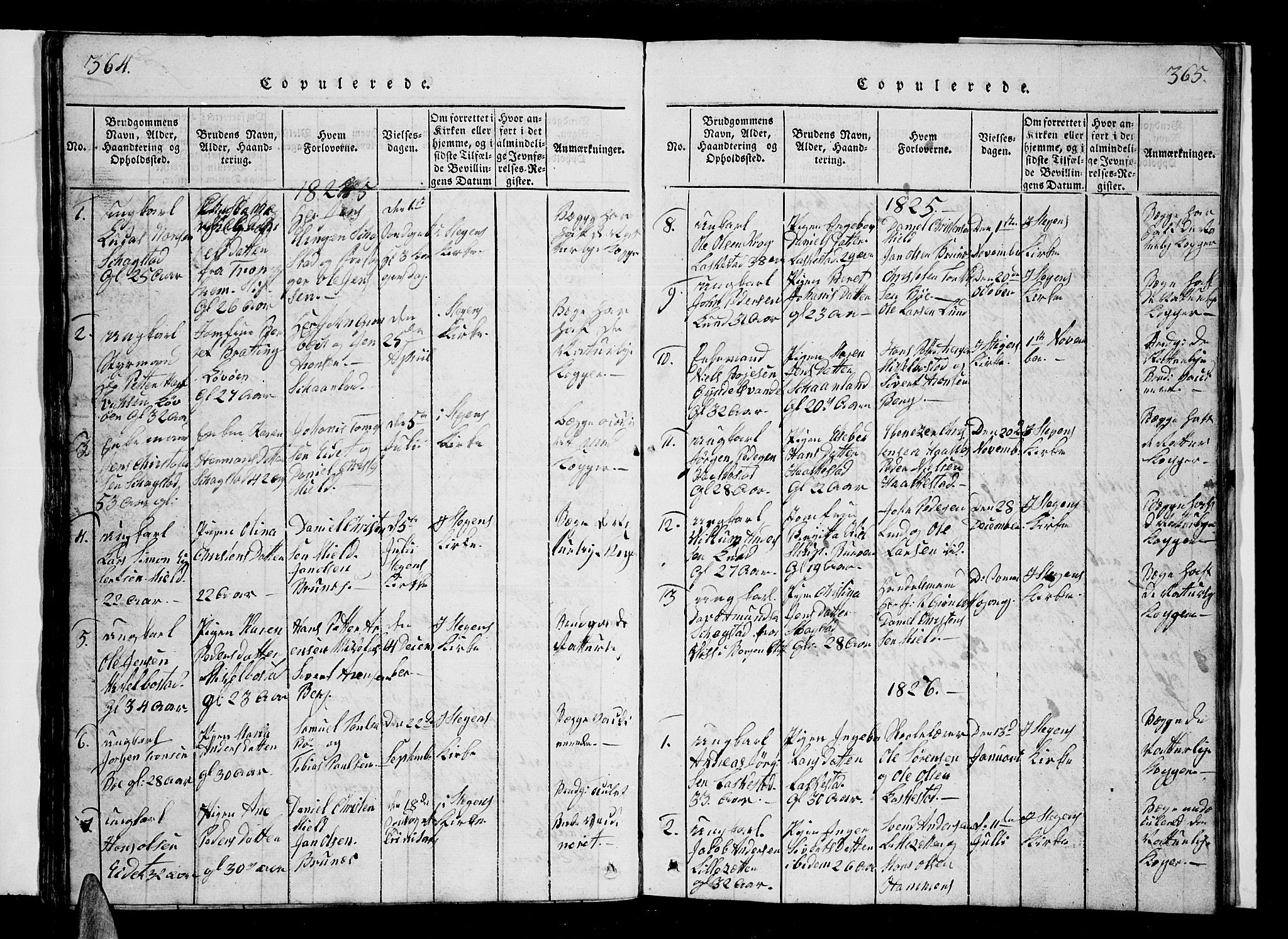 Ministerialprotokoller, klokkerbøker og fødselsregistre - Nordland, SAT/A-1459/855/L0812: Parish register (copy) no. 855C01, 1821-1838, p. 364-365