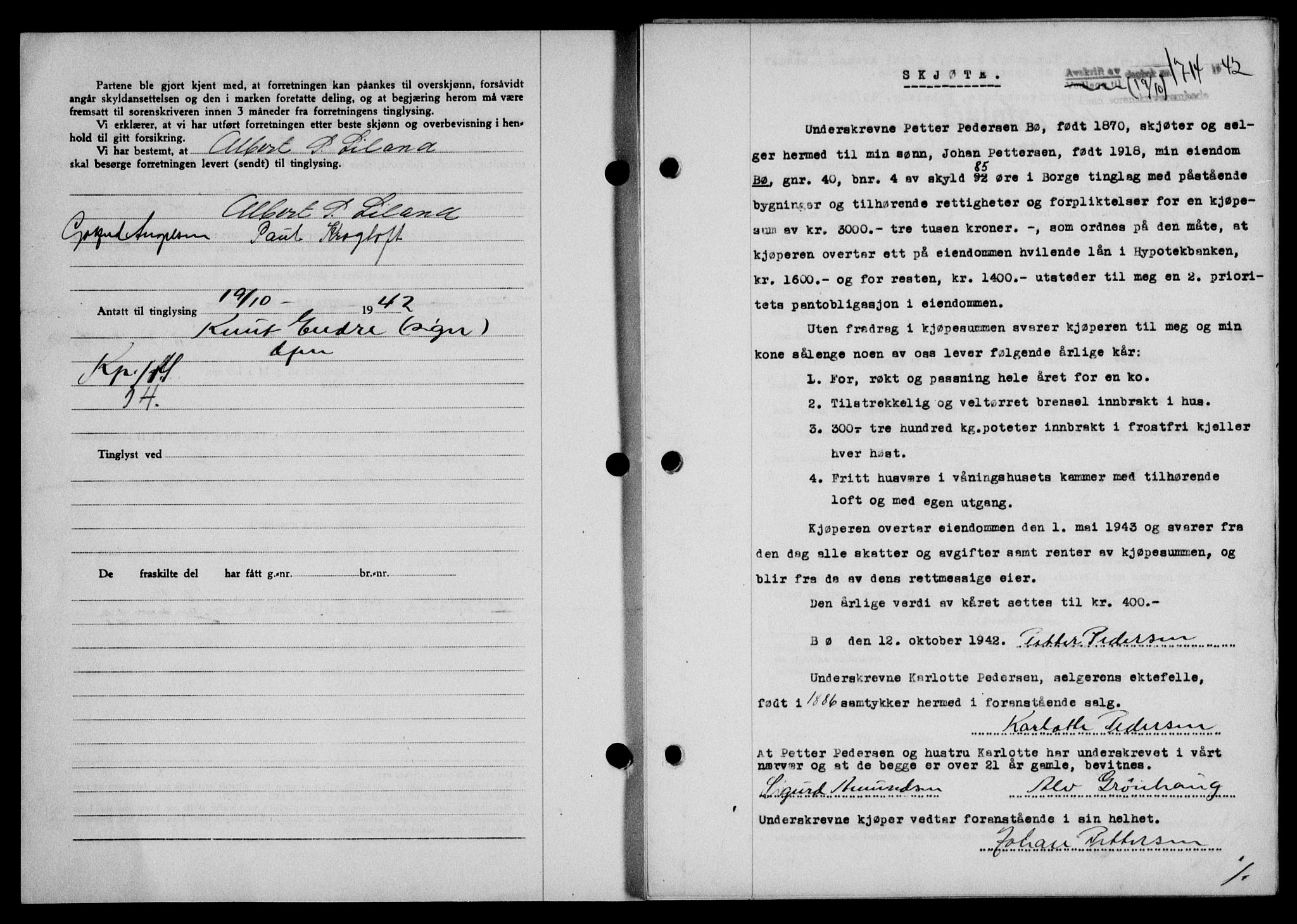 Lofoten sorenskriveri, SAT/A-0017/1/2/2C/L0010a: Mortgage book no. 10a, 1942-1943, Diary no: : 1714/1942