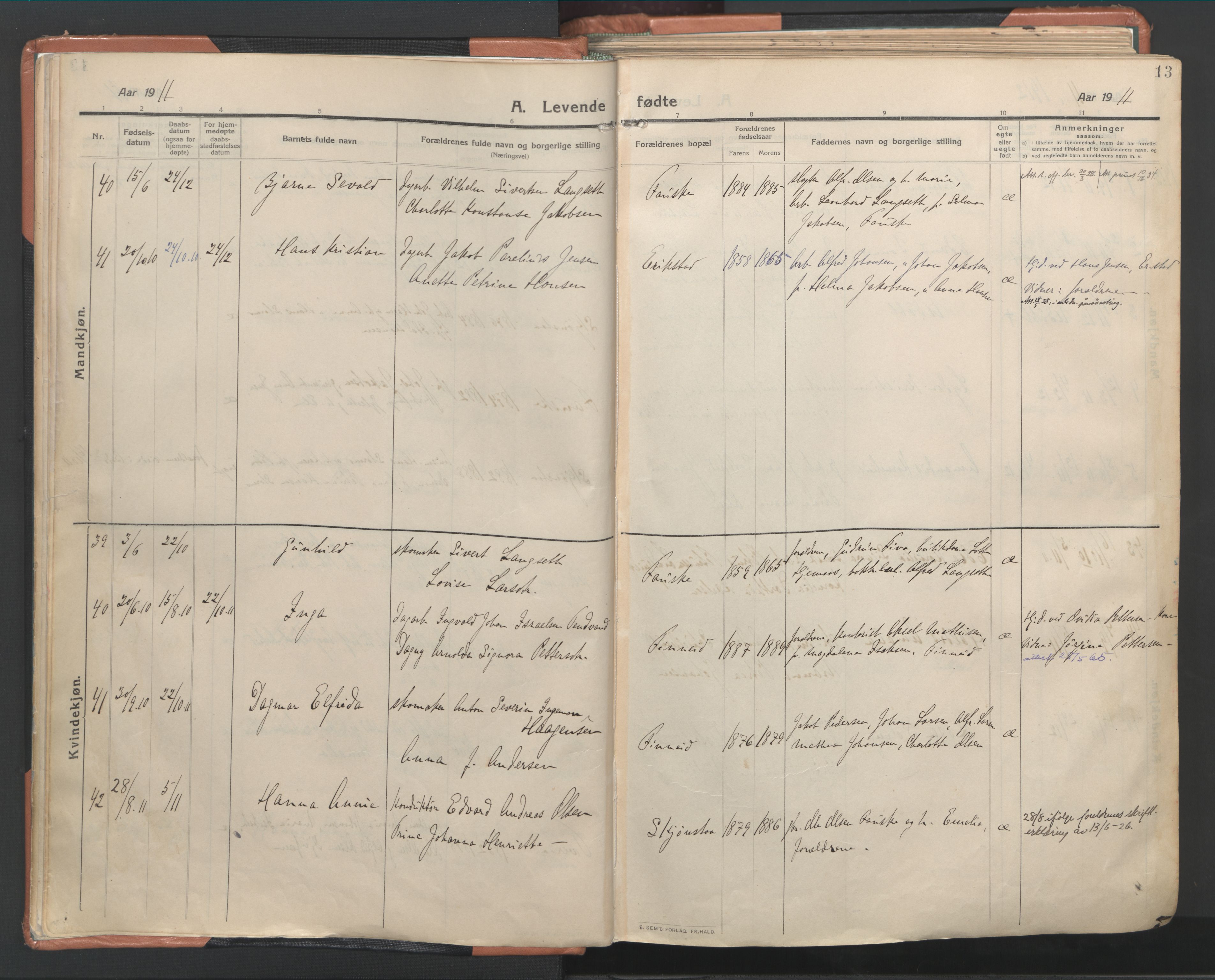 Ministerialprotokoller, klokkerbøker og fødselsregistre - Nordland, AV/SAT-A-1459/849/L0698: Parish register (official) no. 849A09, 1911-1924, p. 13