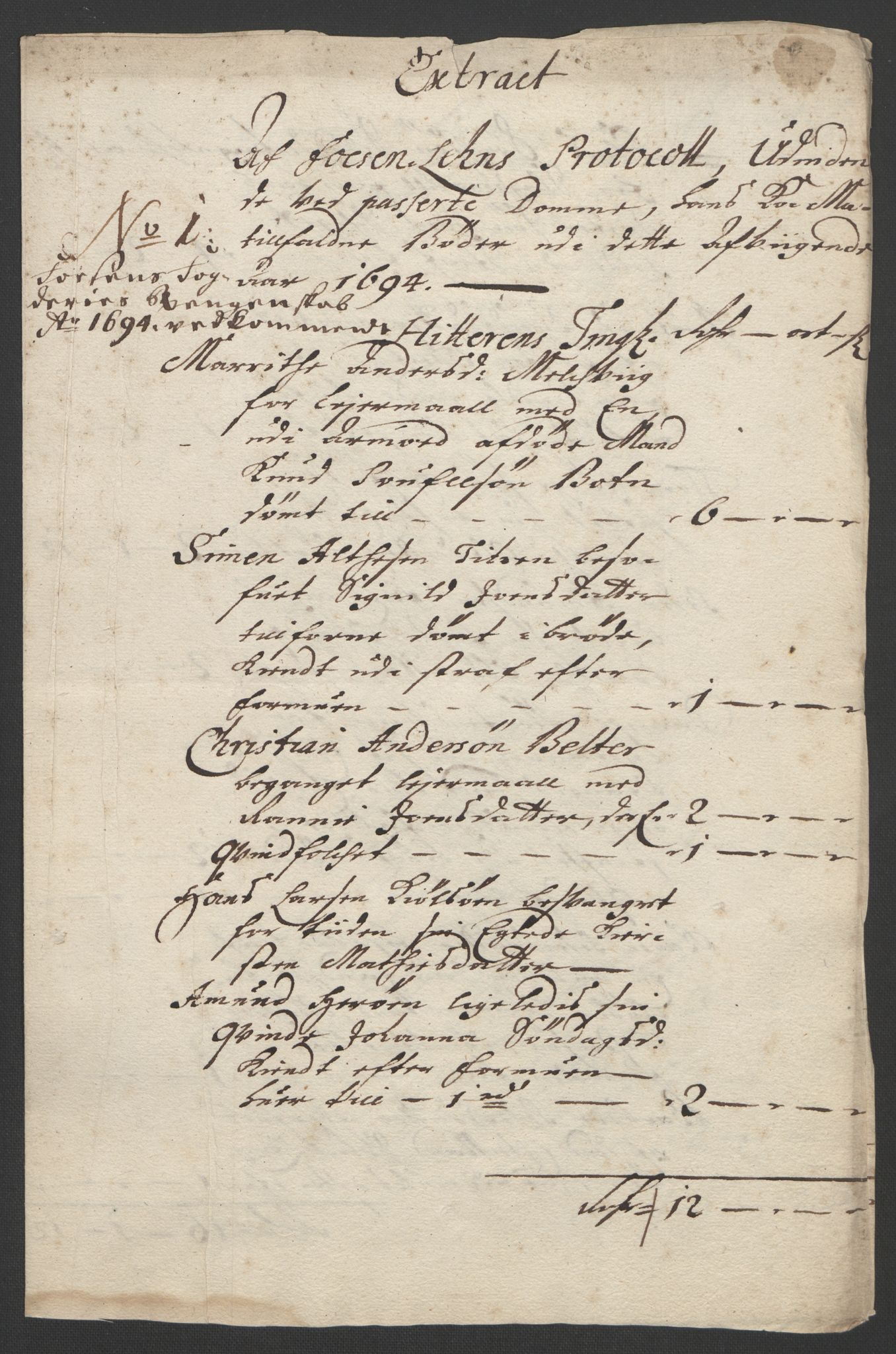 Rentekammeret inntil 1814, Reviderte regnskaper, Fogderegnskap, RA/EA-4092/R57/L3850: Fogderegnskap Fosen, 1694, p. 152