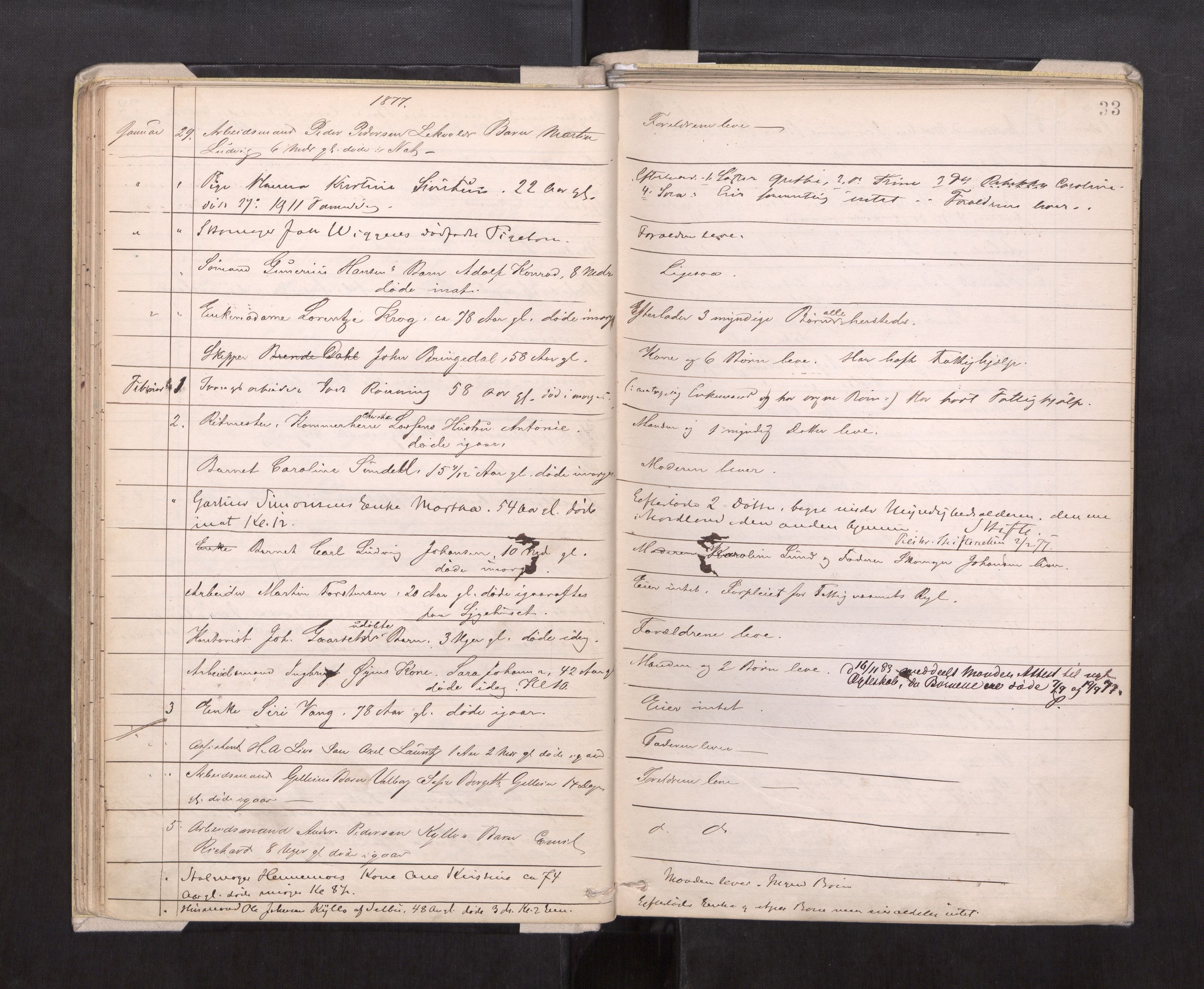 Trondheim byfogd, AV/SAT-A-0003/1/3/3L/L0002: Dødsanmeldelsesprotokoll, 1875-1879, p. 33