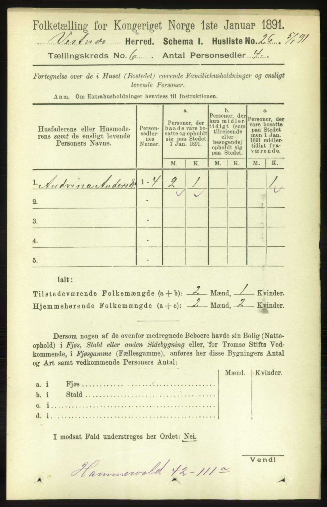 RA, 1891 census for 1535 Vestnes, 1891, p. 2146