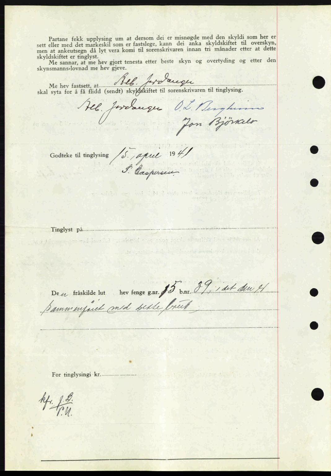 Nordfjord sorenskriveri, AV/SAB-A-2801/02/02b/02bj/L0006: Mortgage book no. A6, 1940-1941, Diary no: : 504/1941