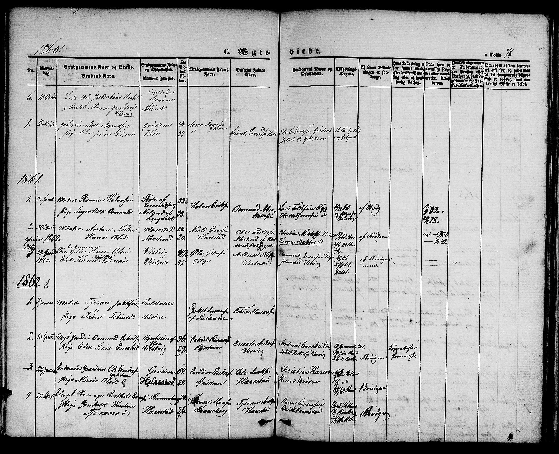 Hetland sokneprestkontor, AV/SAST-A-101826/30/30BB/L0002: Parish register (copy) no. B 2, 1856-1891, p. 76