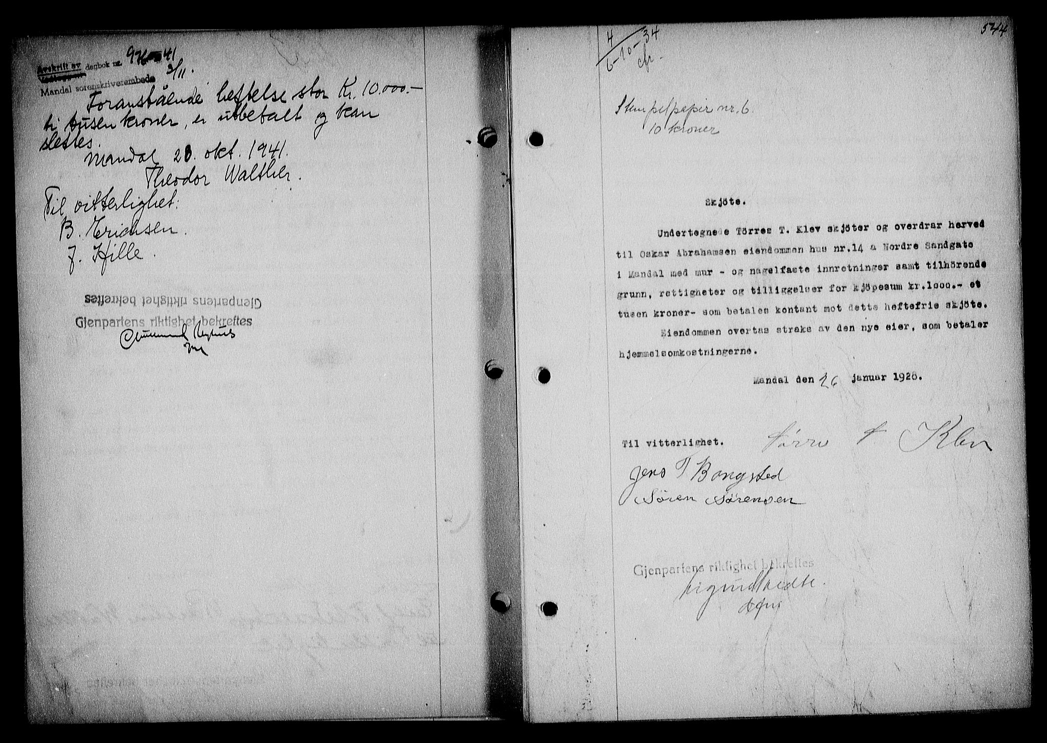 Mandal sorenskriveri, SAK/1221-0005/001/G/Gb/Gba/L0068: Mortgage book no. A-5, 1934-1935, Deed date: 06.10.1934