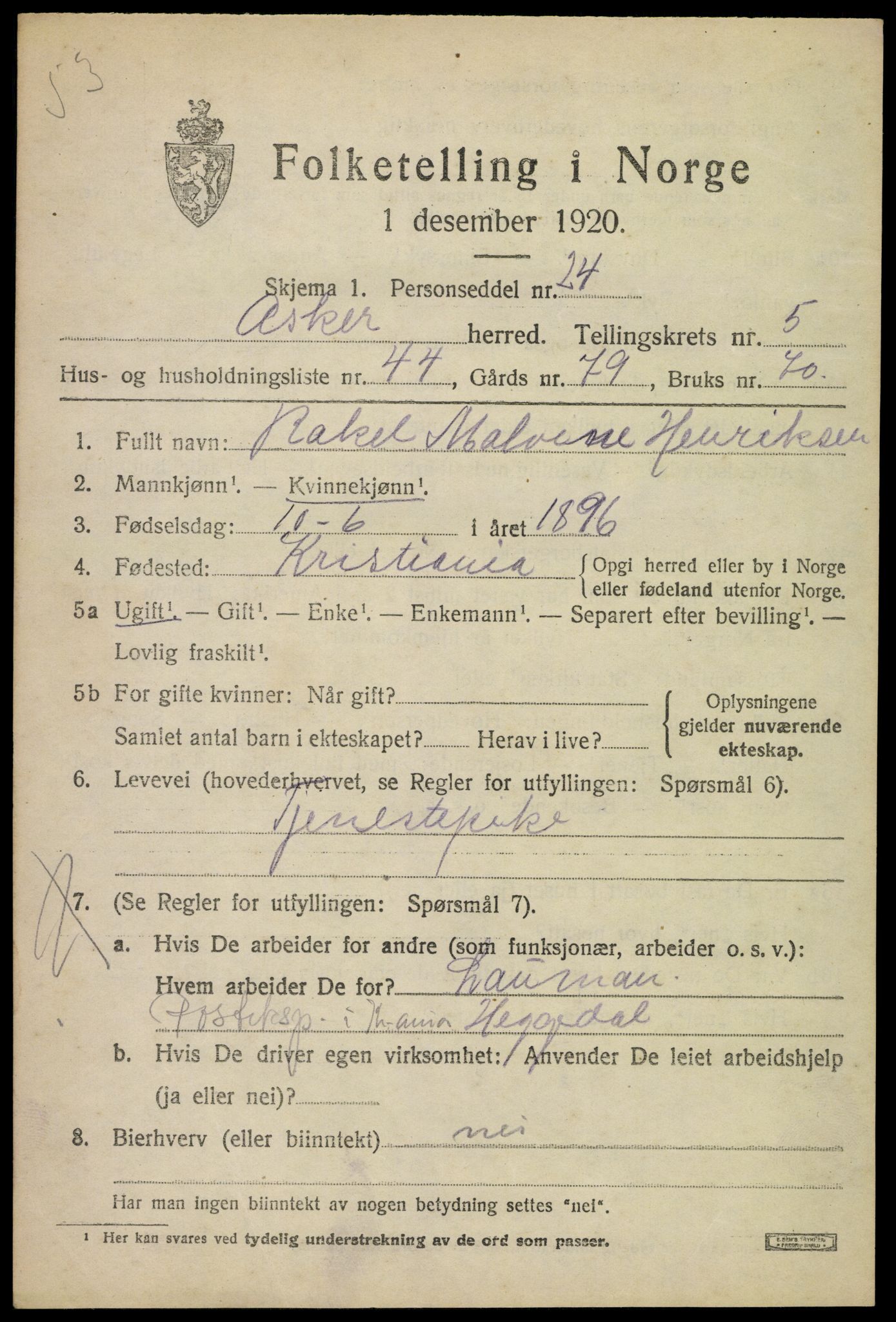 SAO, 1920 census for Asker, 1920, p. 13030