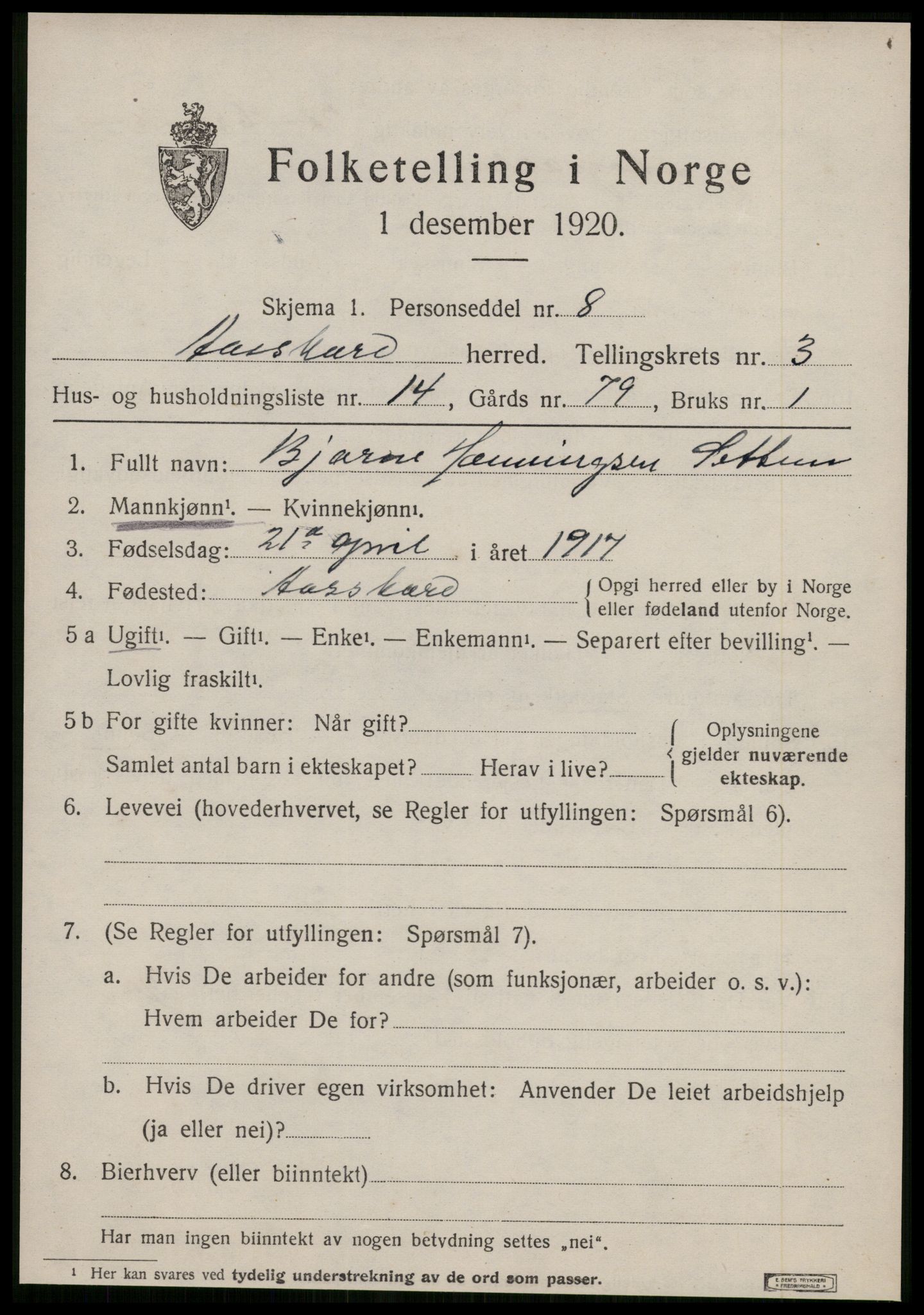 SAT, 1920 census for Åsskard, 1920, p. 1741