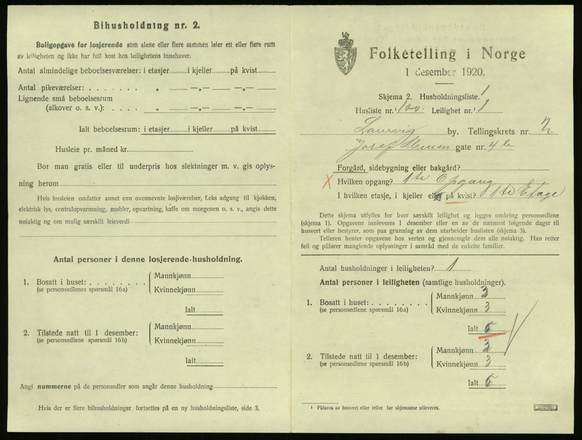 SAKO, 1920 census for Larvik, 1920, p. 3758