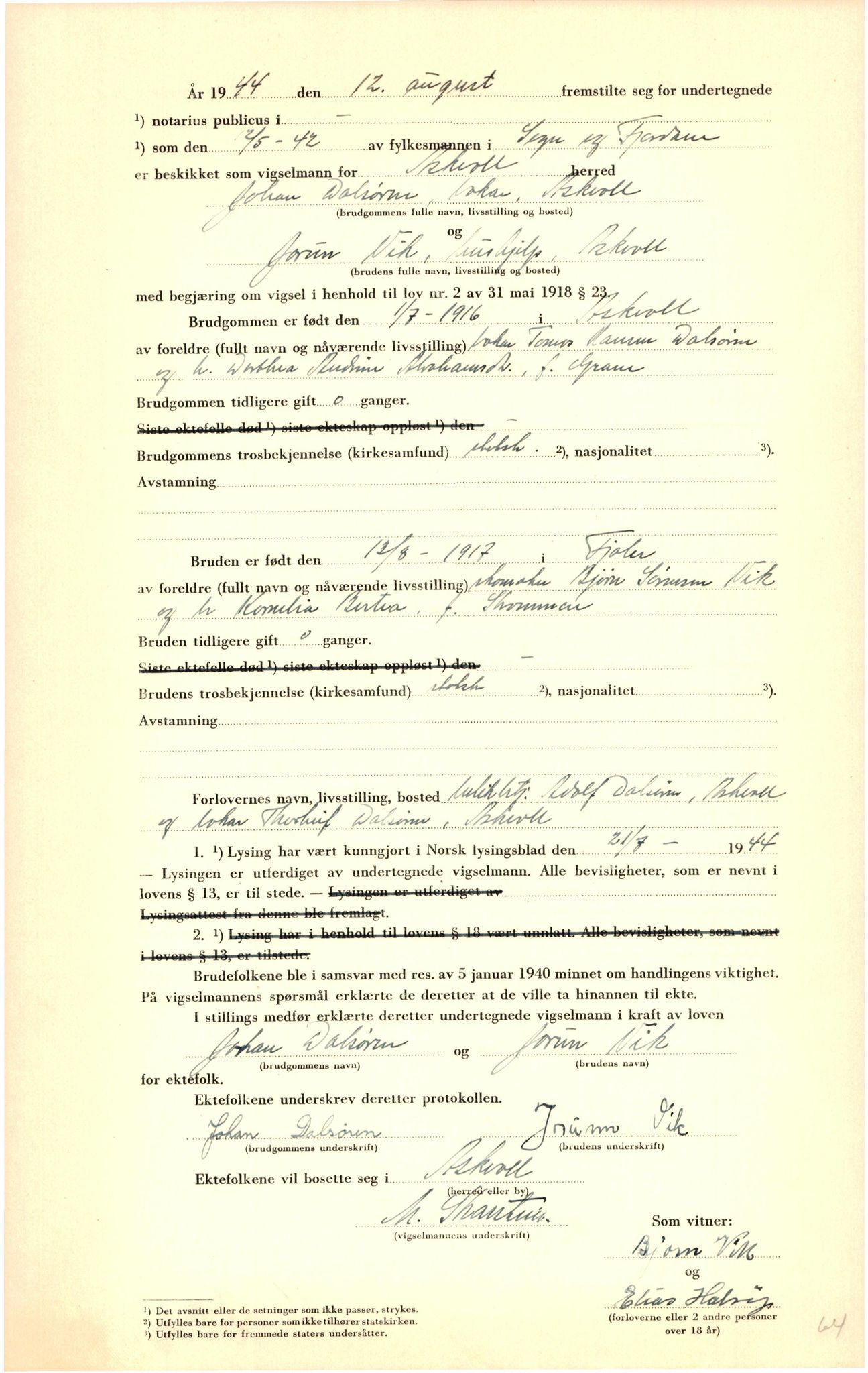 Sunnfjord tingrett, AV/SAB-A-3201/1/M/Mc/Mca/L0001: Vigselsbok, 1942-1945, p. 33b