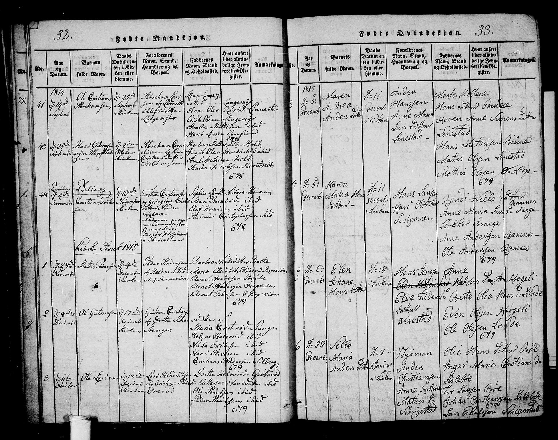 Ramnes kirkebøker, AV/SAKO-A-314/G/Ga/L0001: Parish register (copy) no. I 1, 1813-1847, p. 32-33