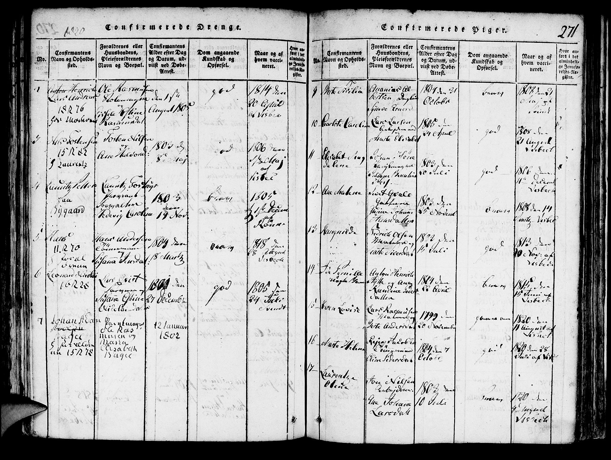 Domkirken sokneprestembete, AV/SAB-A-74801/H/Hab/L0001: Parish register (copy) no. A 1, 1816-1821, p. 271