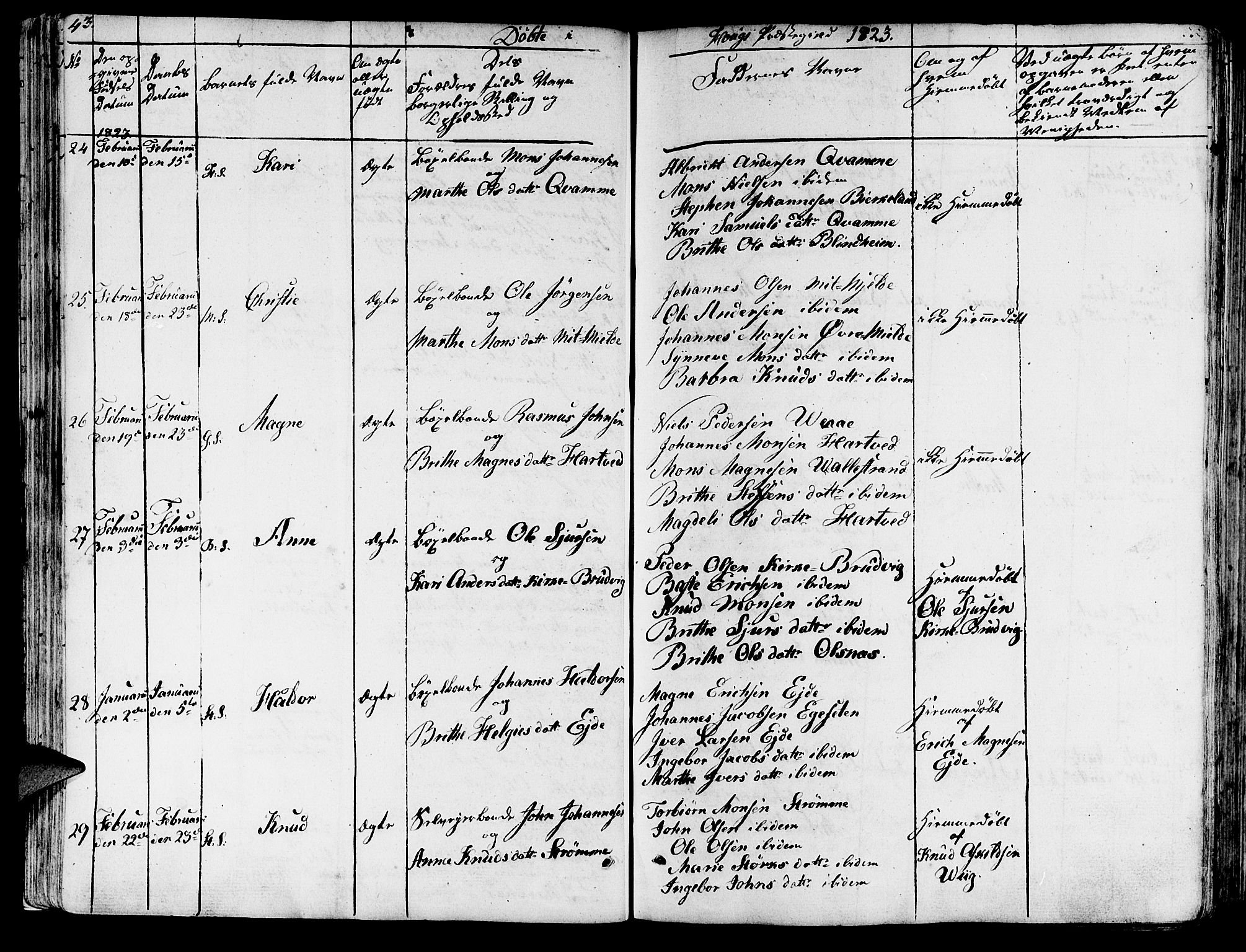 Haus sokneprestembete, SAB/A-75601/H/Haa: Parish register (official) no. A 13, 1821-1827, p. 43